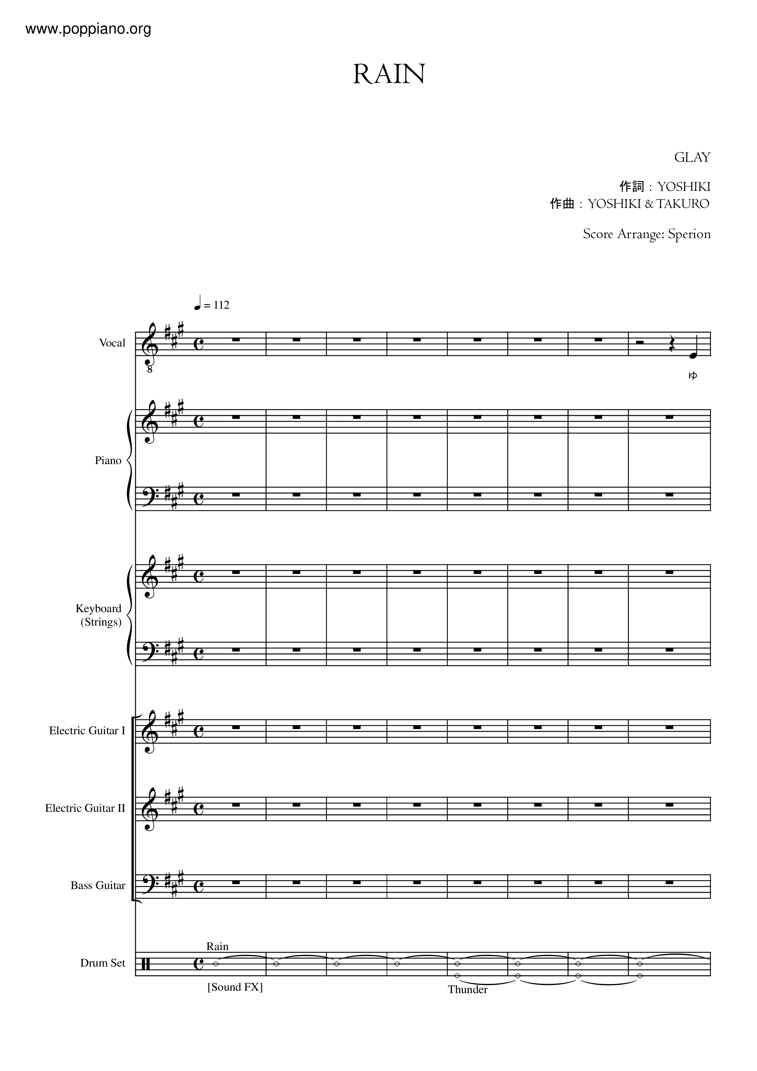 Glay Rain Sheet Music Pdf Free Score Download