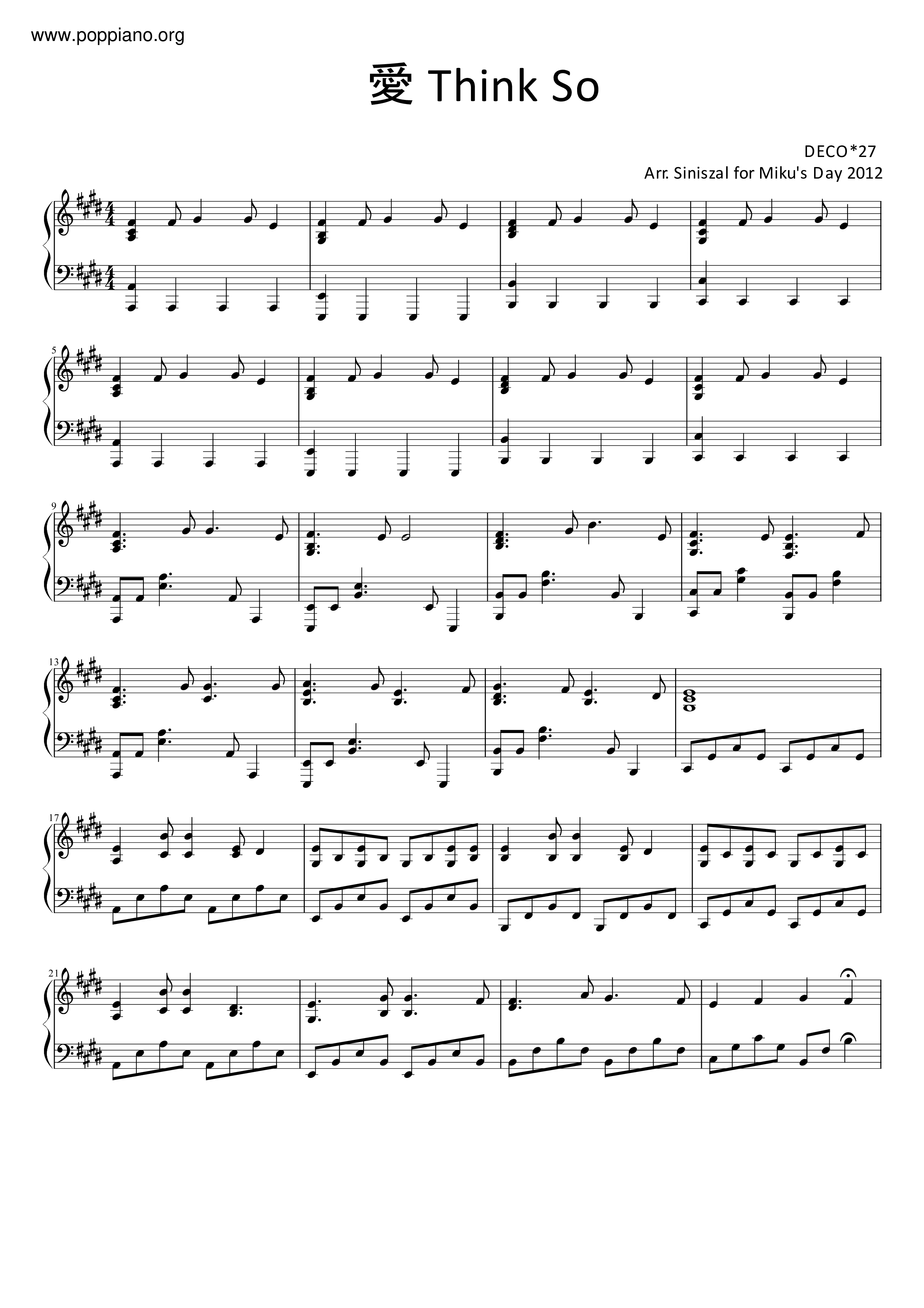 Deco 27 愛 Think So Sheet Music Pdf Free Score Download