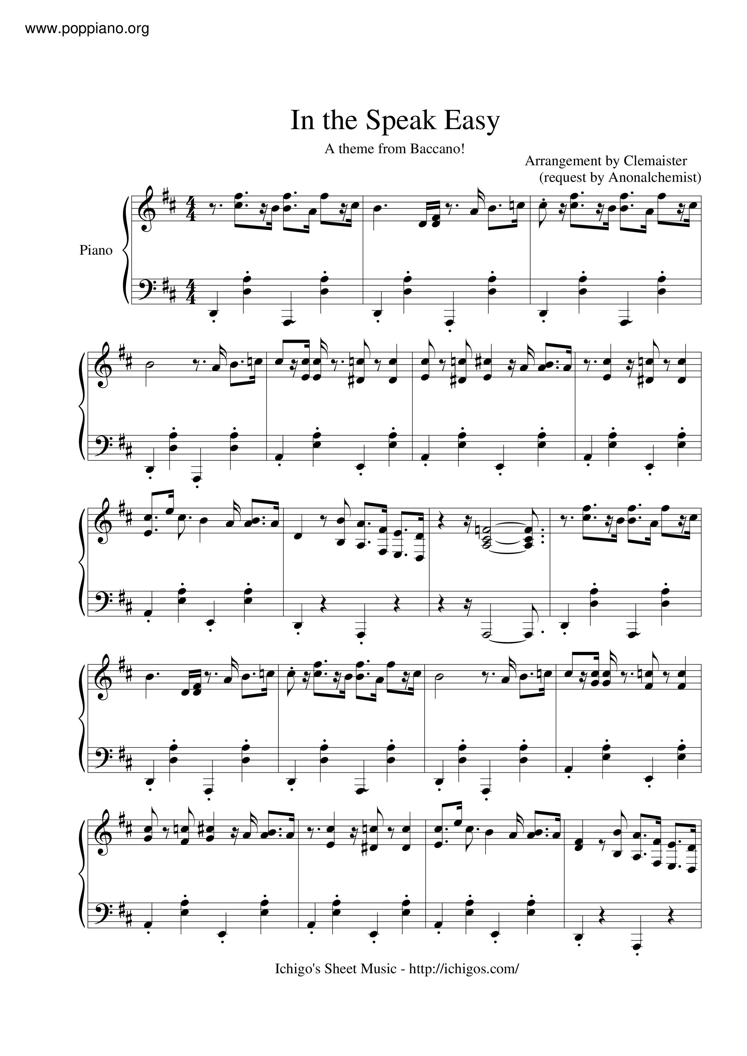 Baccano In The Speak Easy Sheet Music Pdf Free Score Download