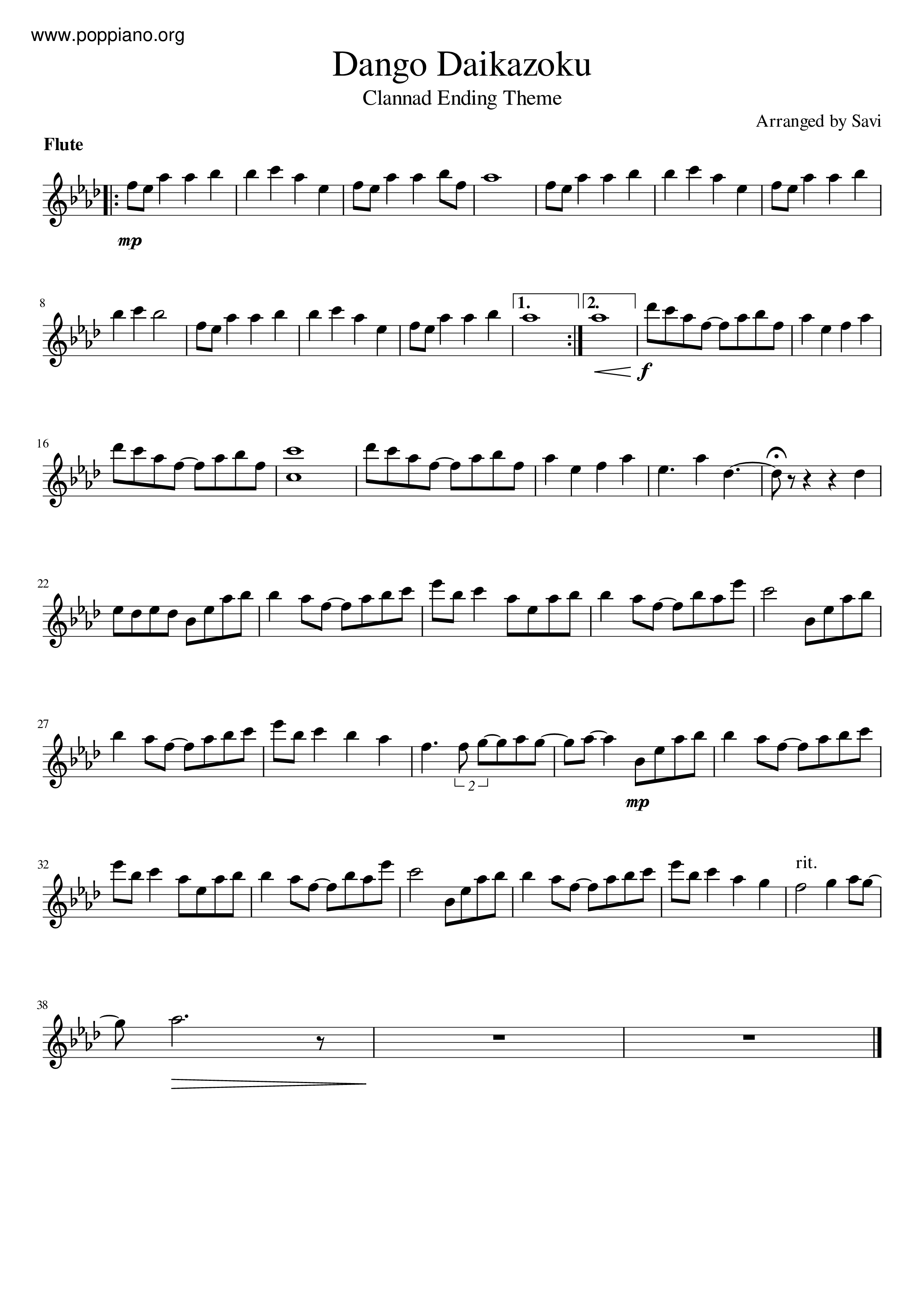 Clannad Dango Daikazoku Sheet Music Pdf だんご大家族 楽譜 Free Score Download