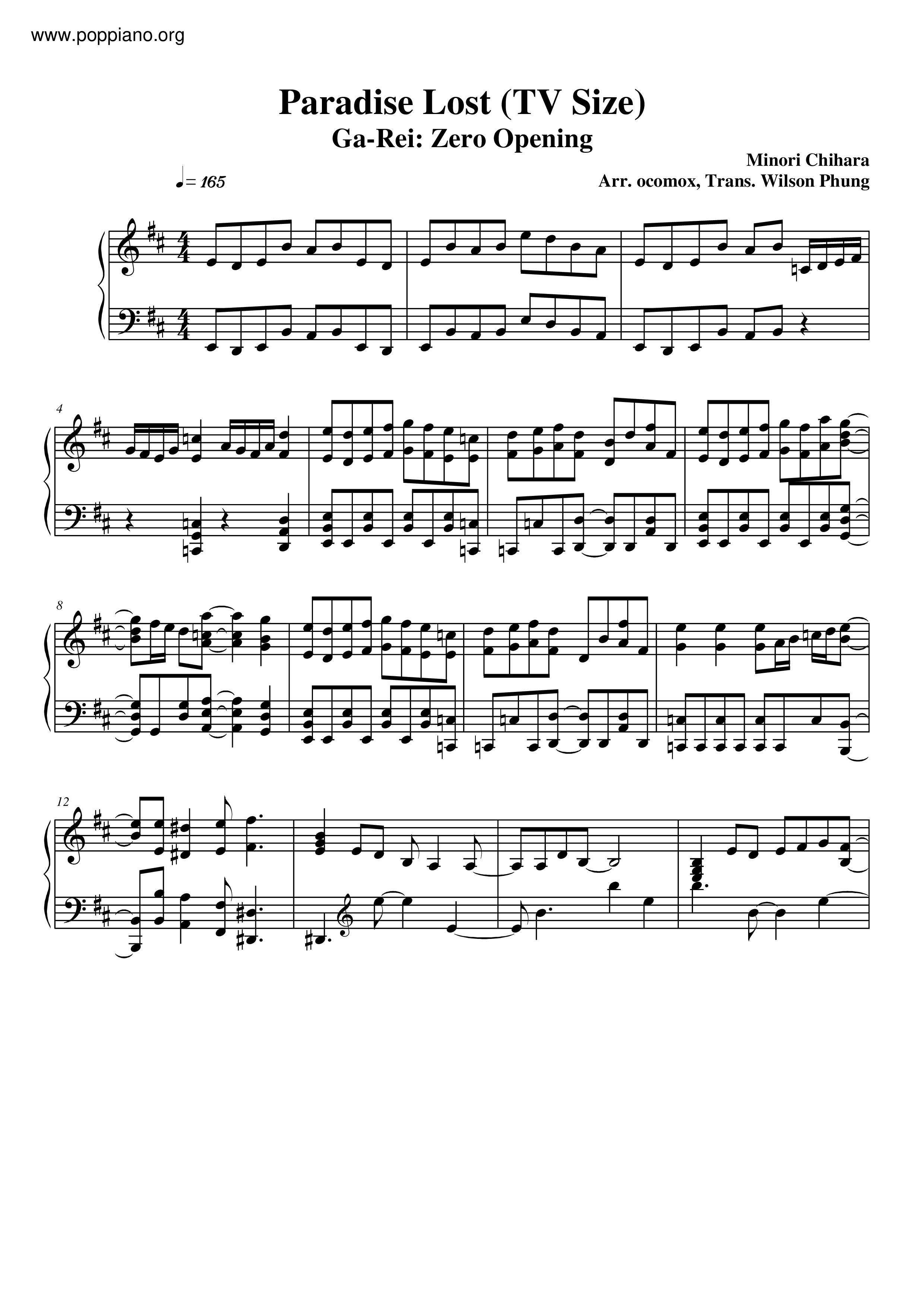 Ga Rei Zero Paradise Lost Sheet Music Pdf Free Score Download