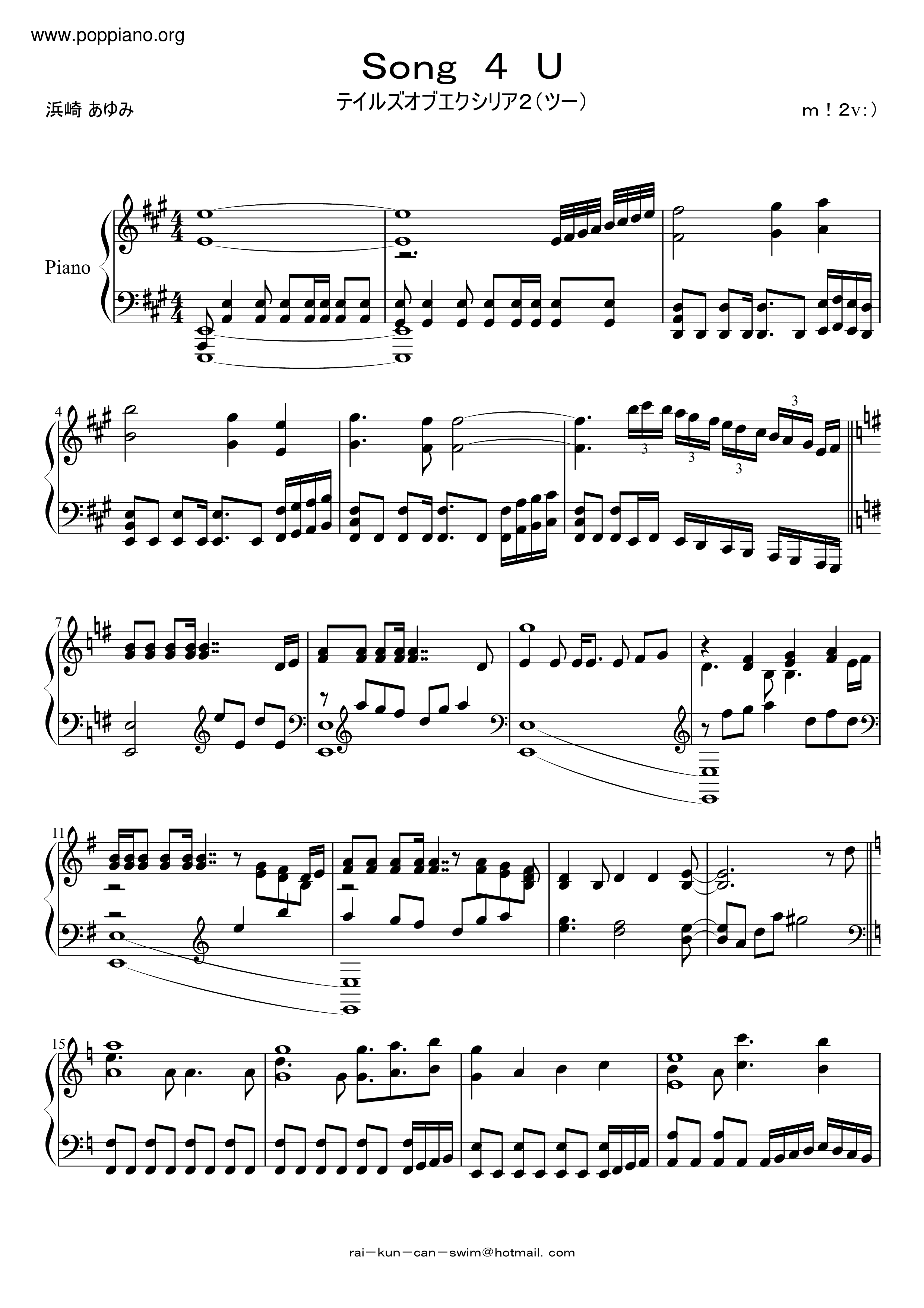 Tales Of Xillia 2 Song 4 U Sheet Music Pdf Free Score Download