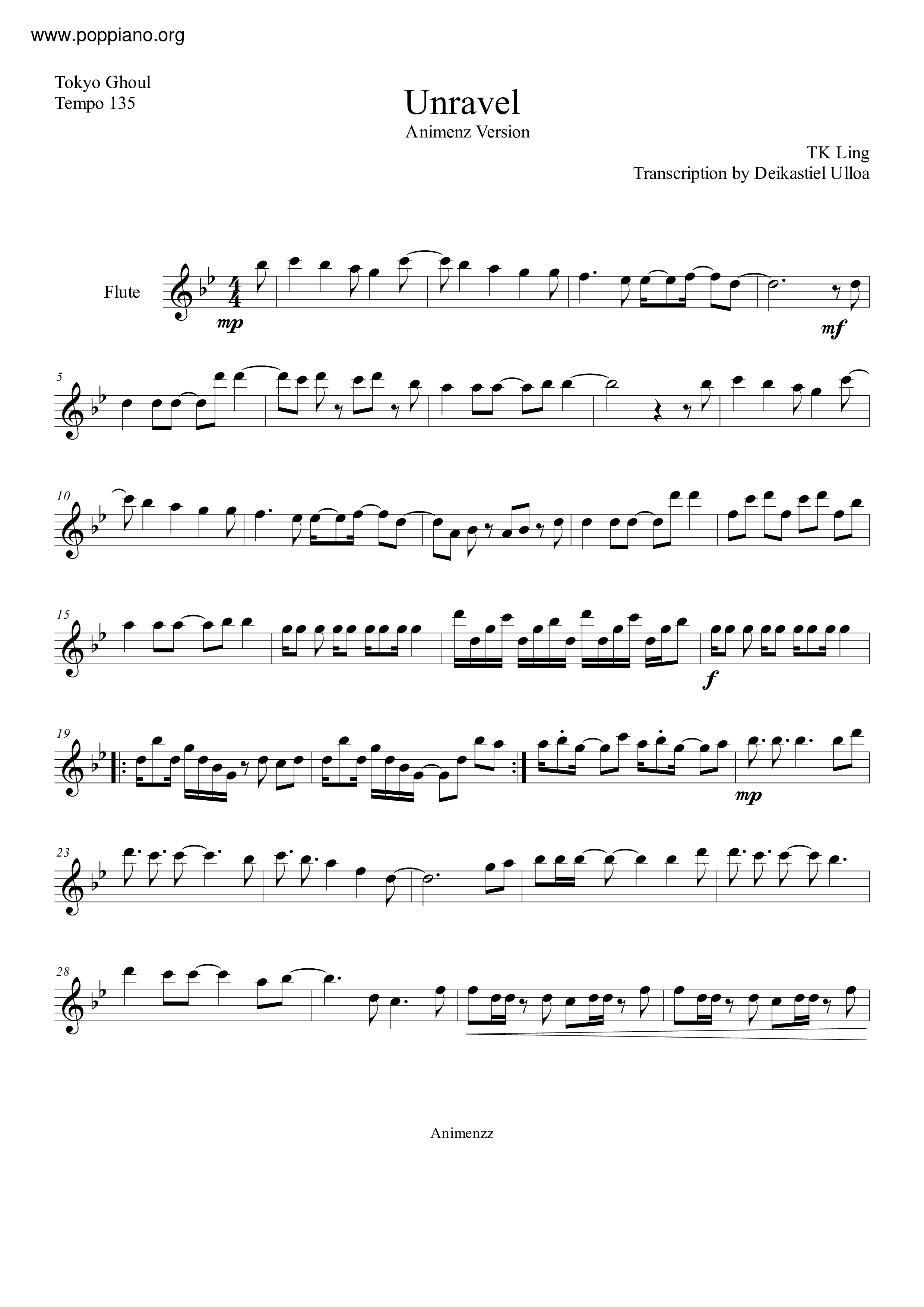 Tokyo Ghoul 東京喰種 Tokyo Ghoul Unravel Sheet Music Pdf 東京喰種トーキョーグール 楽譜 アニメソング Free Score Download