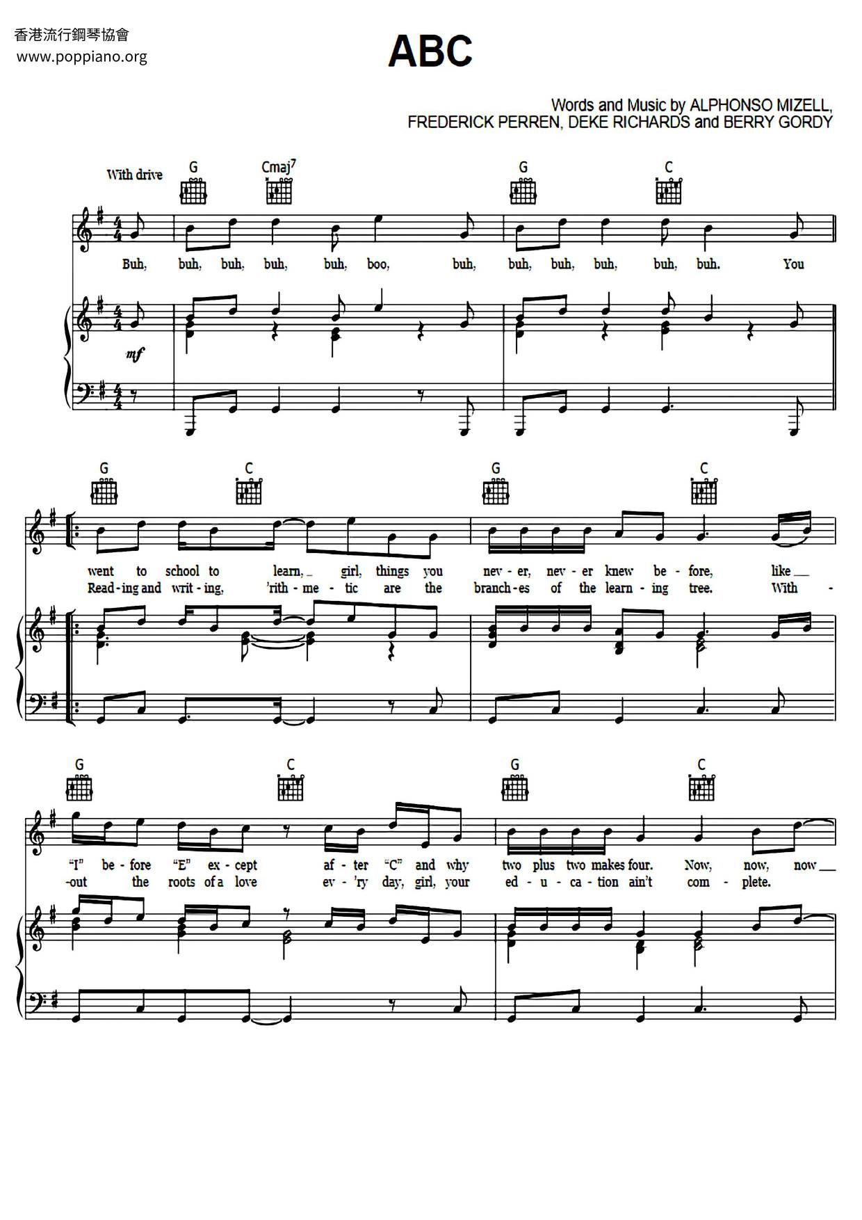 The Jackson 5-ABC Sheet Music Pdf, - Free Score Download ★