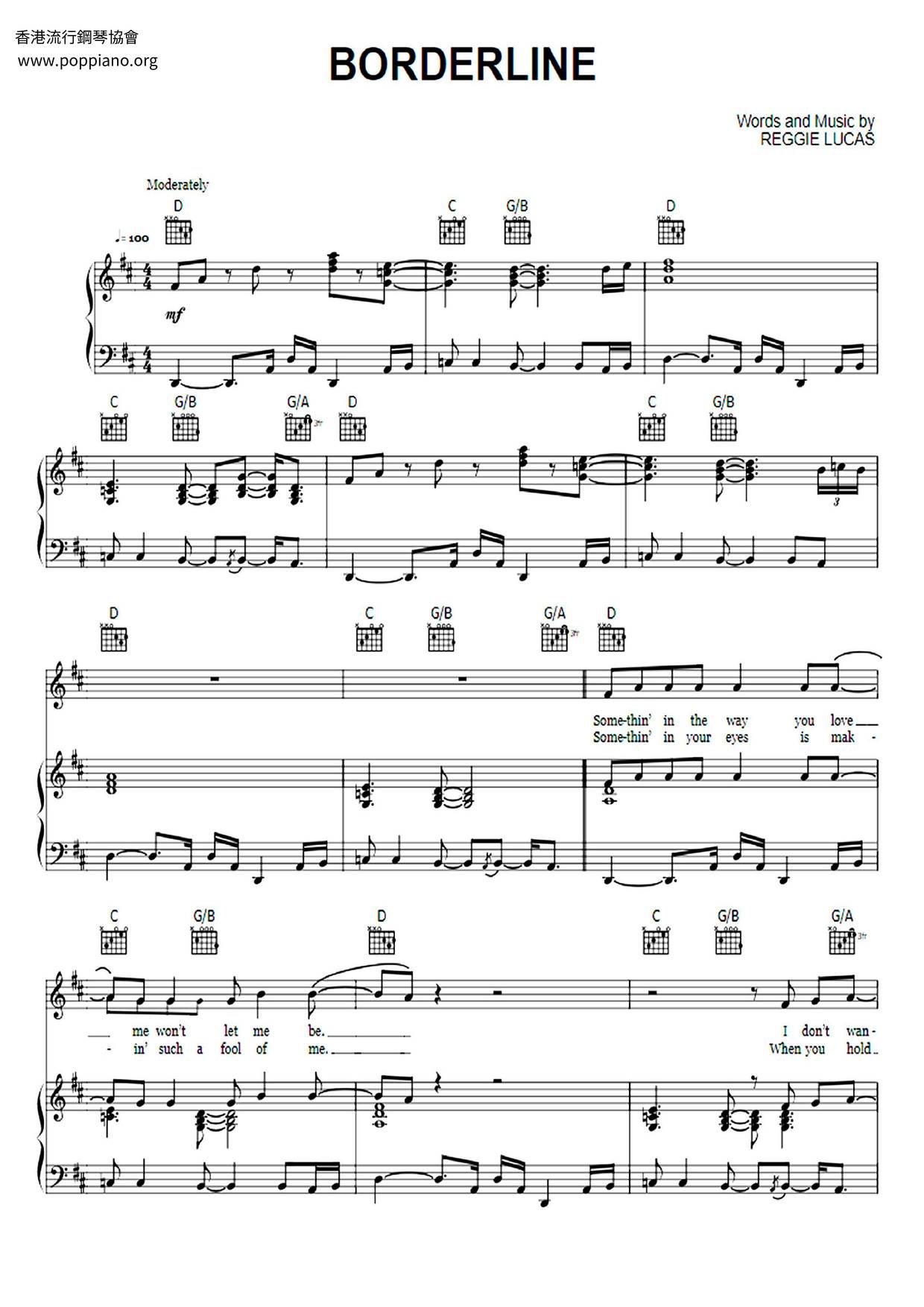 Madonna Borderline Sheet Music Pdf Free Score Download