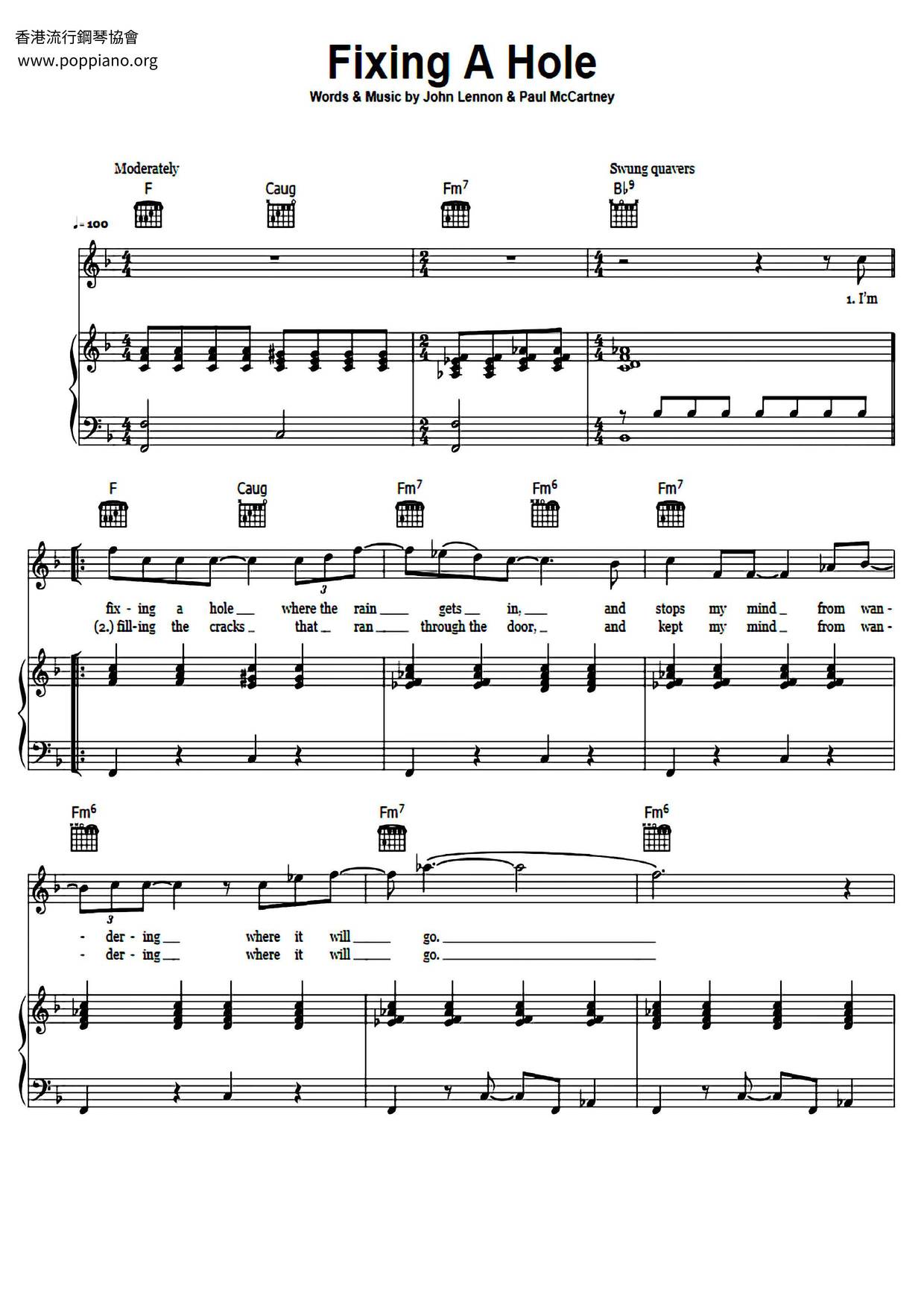 The Beatles Fixing A Hole Sheet Music Pdf Free Score Download