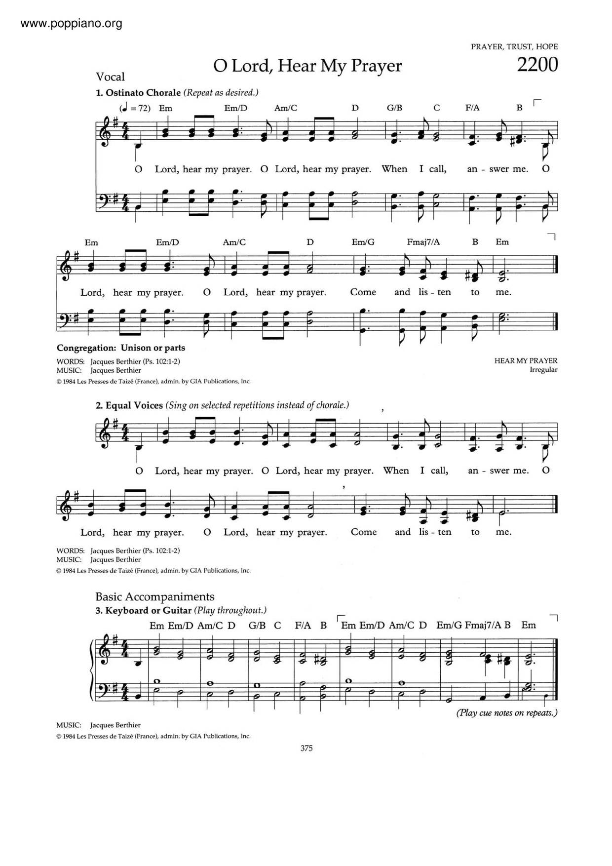 Hymn O Lord Hear My Prayer Sheet Music Pdf Free Score Download