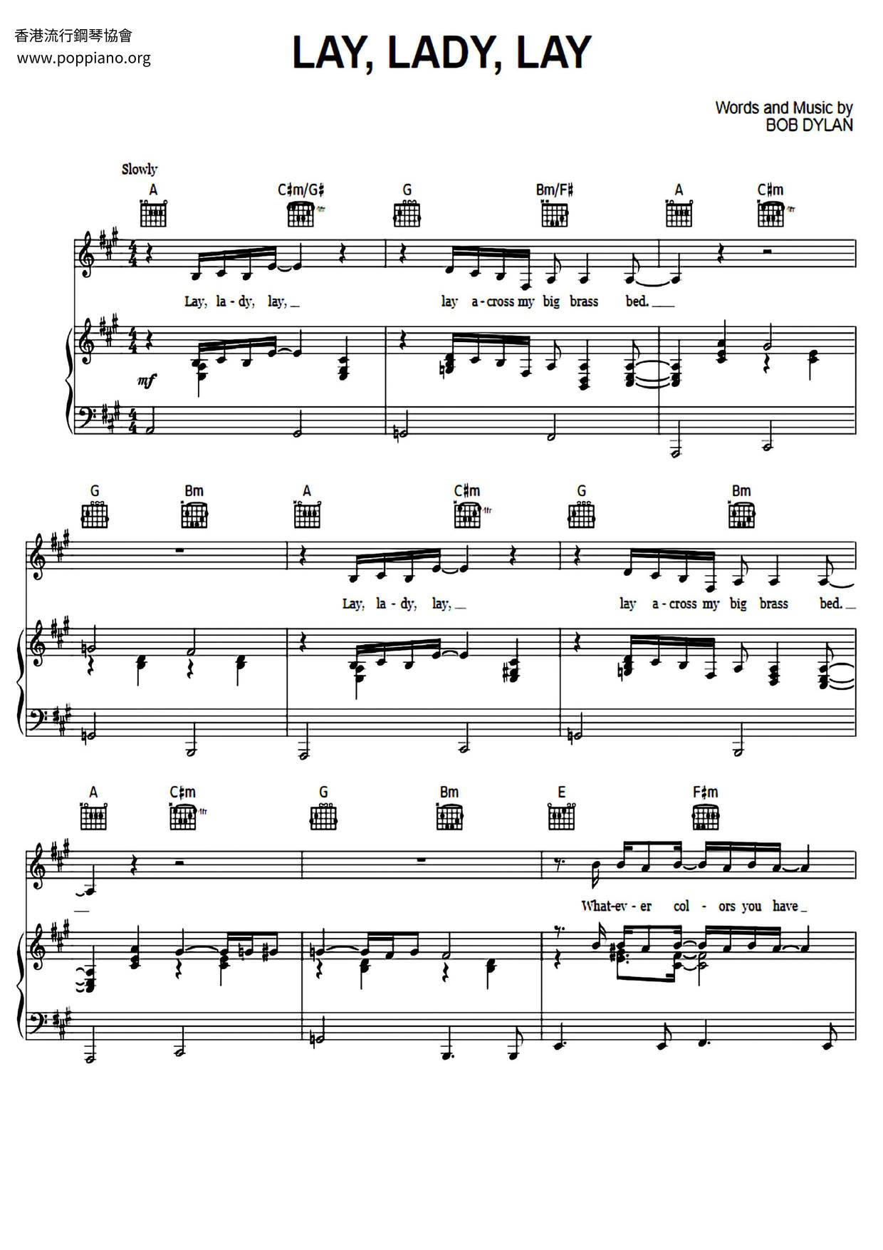 Bob Dylan Lay Lady Lay Sheet Music Pdf Free Score Download