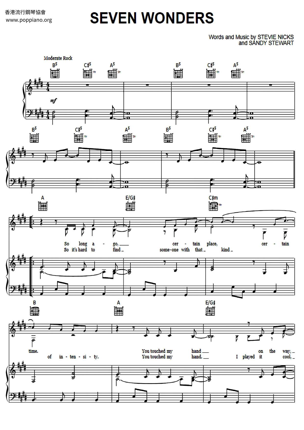 Fleetwood Mac Seven Wonders Sheet Music Pdf Free Score Download 