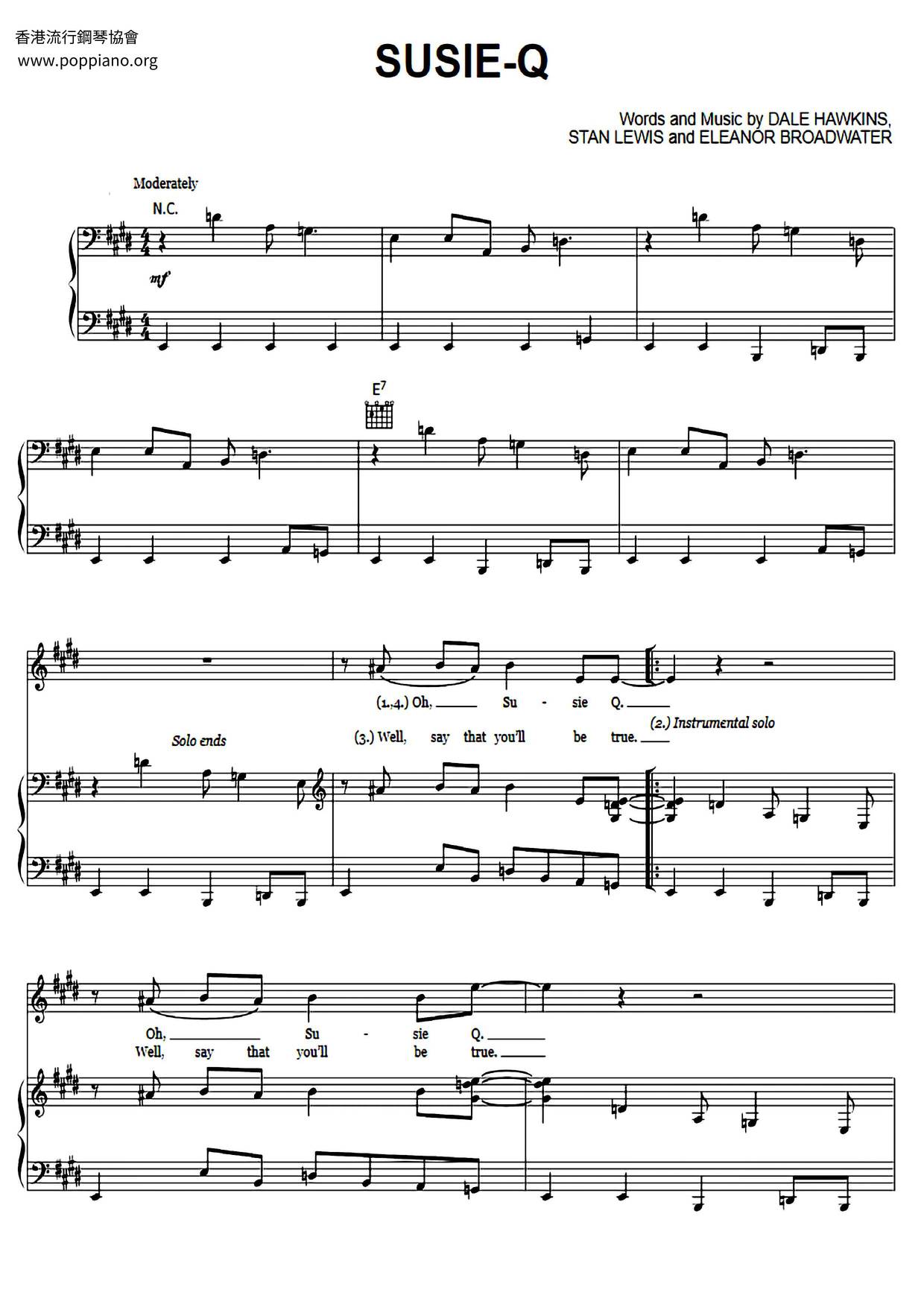 Creedence Clearwater Revival Susie Q Sheet Music Pdf Free Score Download