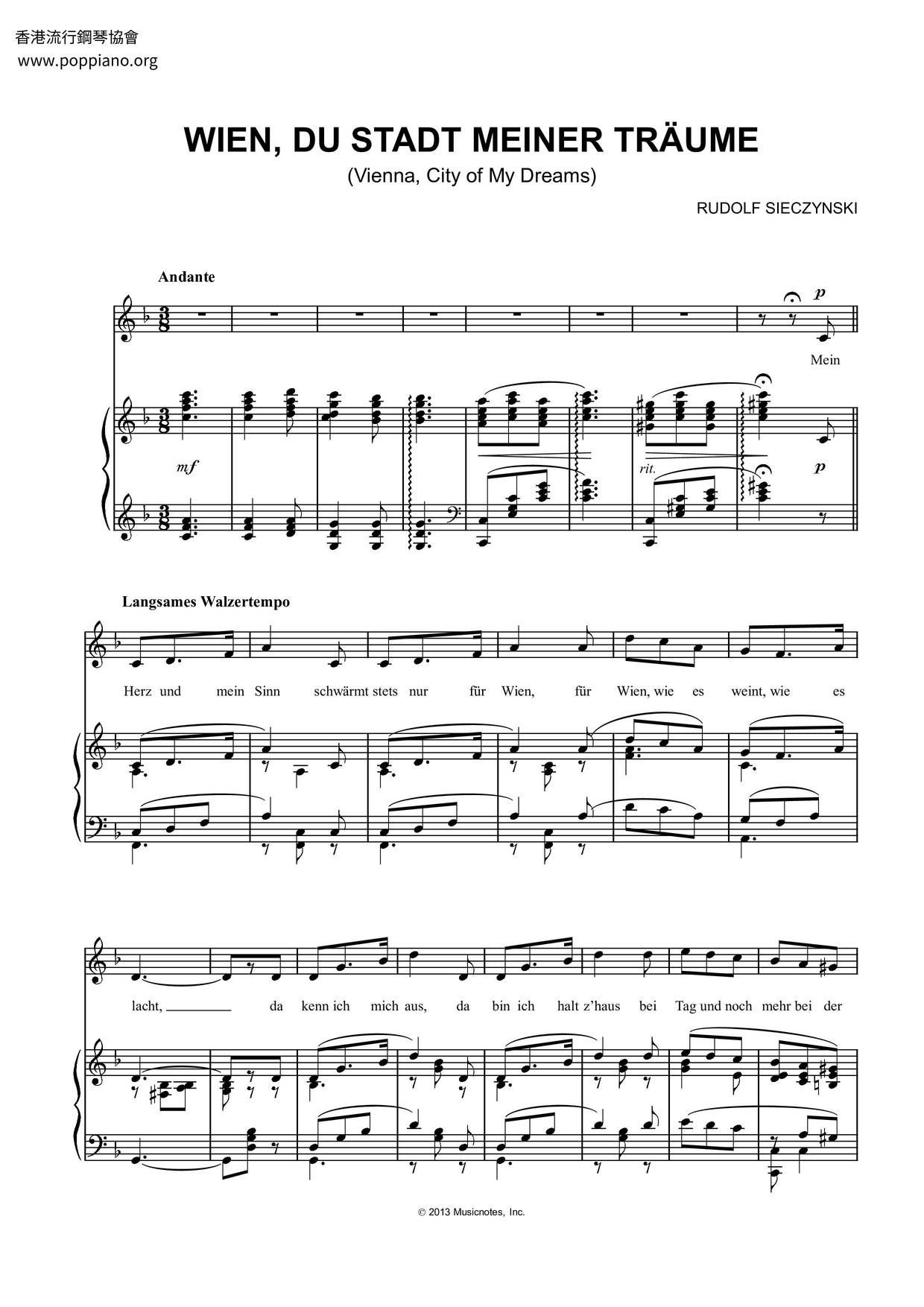 Rudolf Sieczynski Vienna City Of My Dreams Sheet Music Pdf Free Score Download