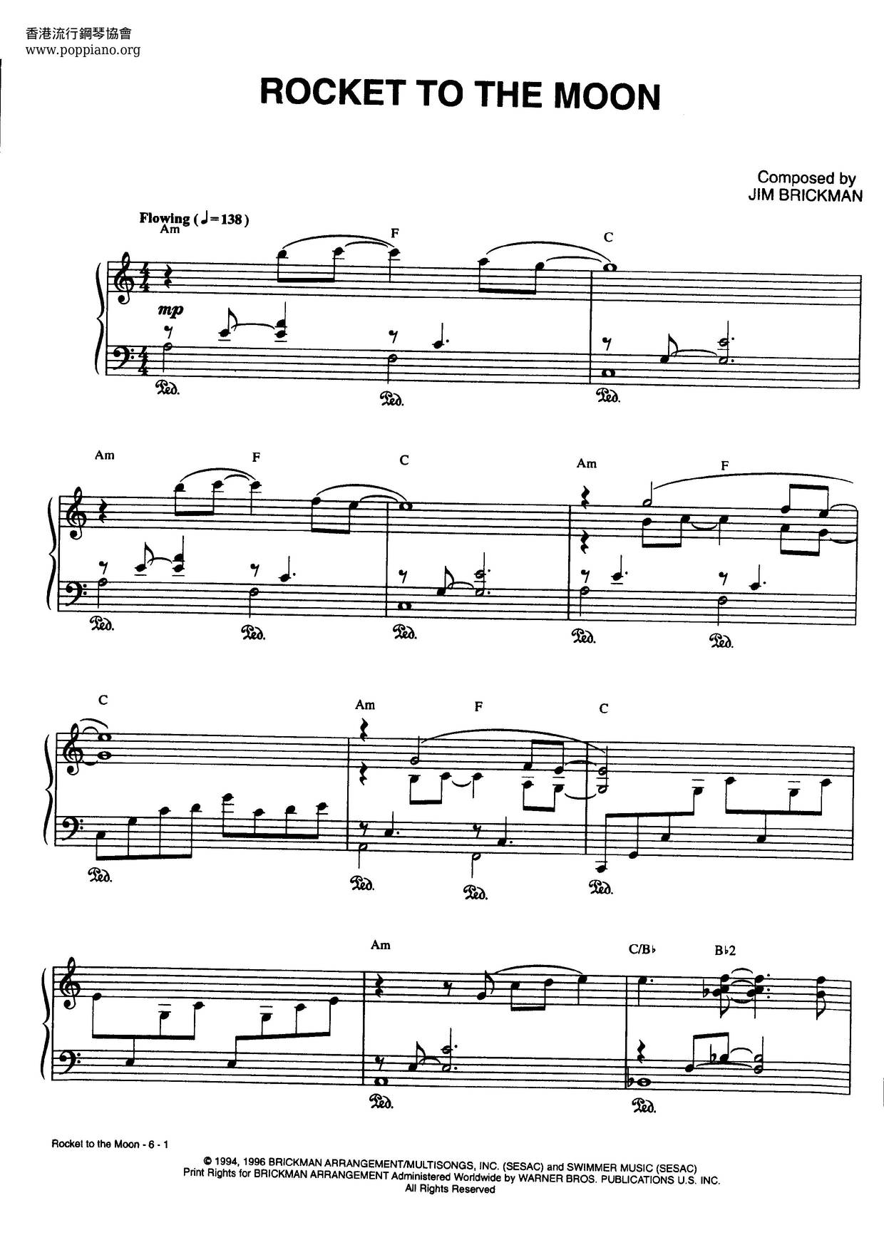 Jim Brickman Rocket To The Moon Sheet Music Pdf Free Score Download