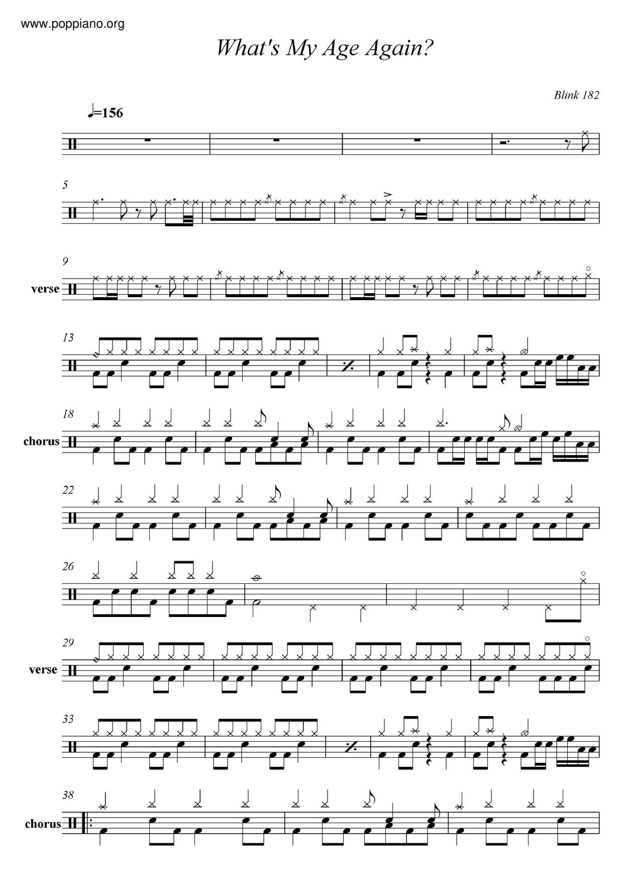 Blink 182 Whats My Age Again Sheet Music Pdf Free Score Download ★ 4748