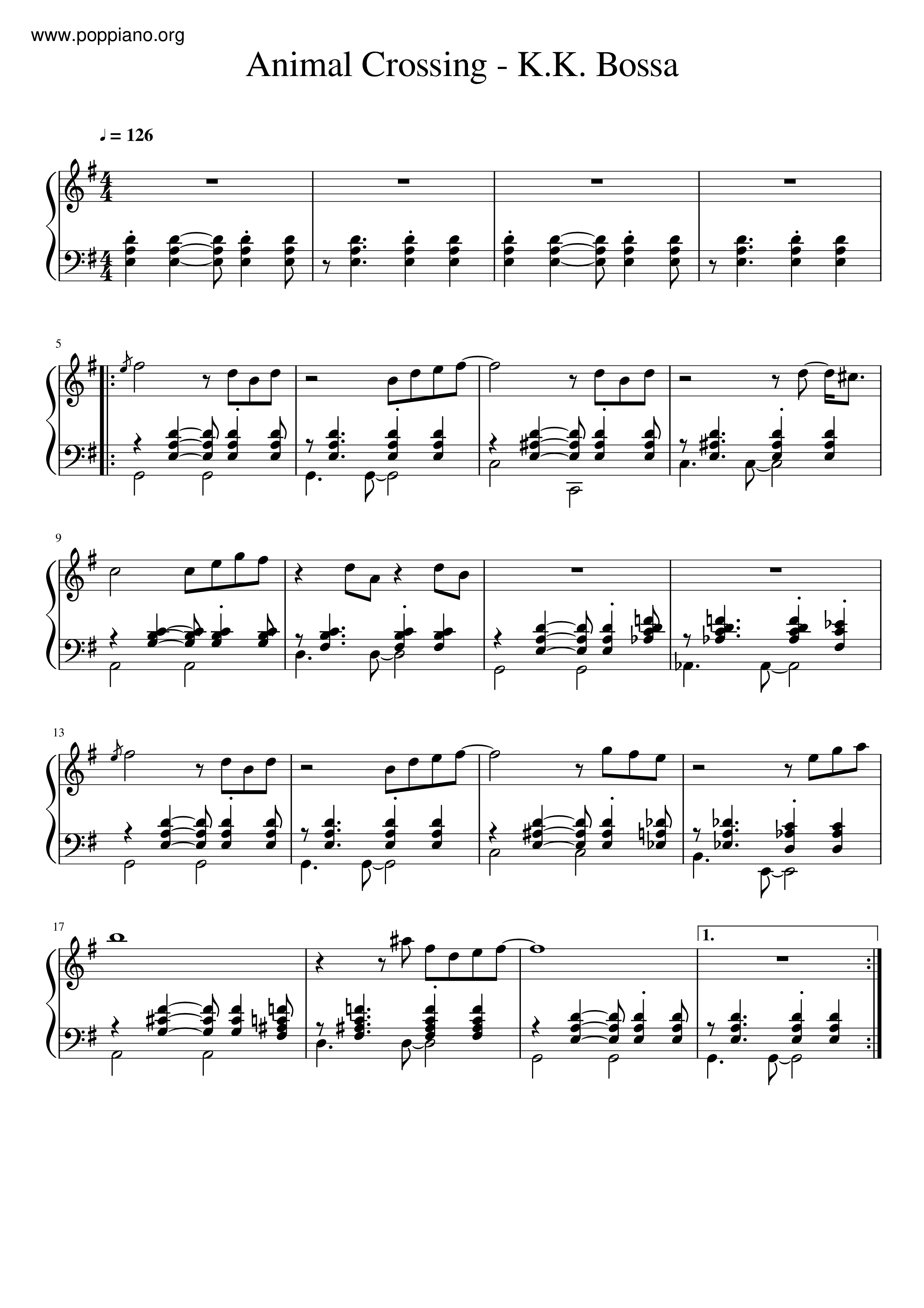 Animal Crossing K K Bossa Sheet Music Pdf Free Score Download