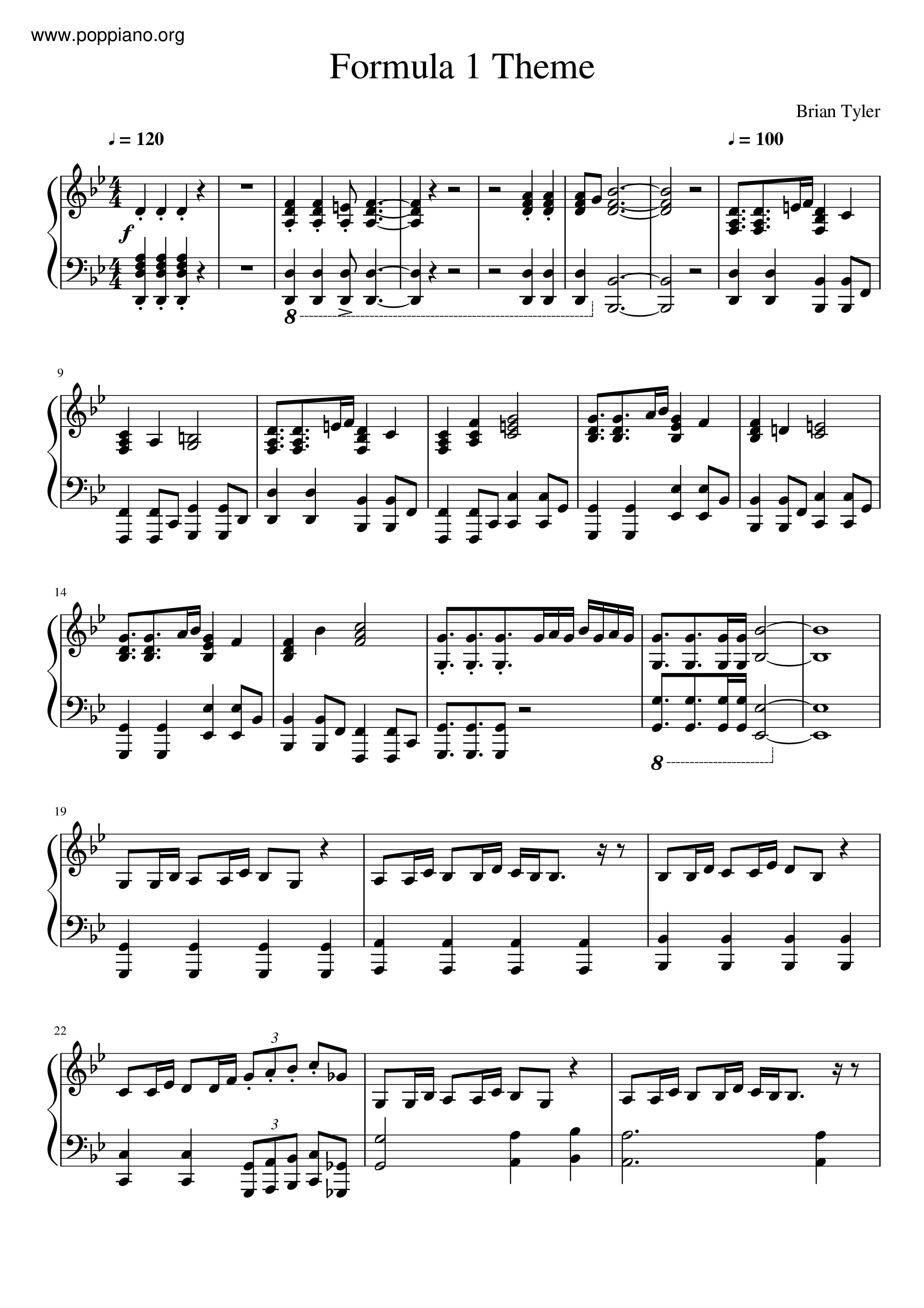 Brian Tyler Formula 1 Theme Sheet Music Pdf Free Score Download