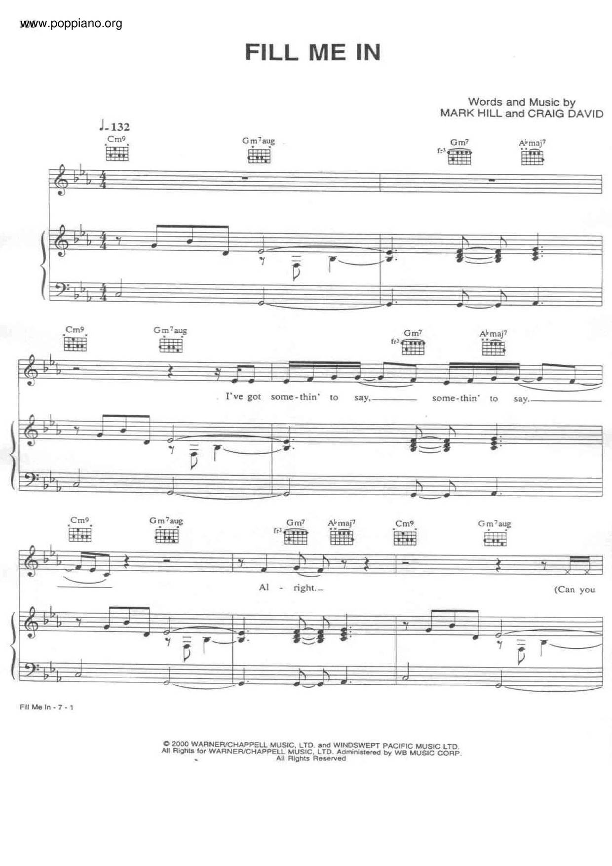 Craig David Fill Me In Sheet Music Pdf Free Score Download 