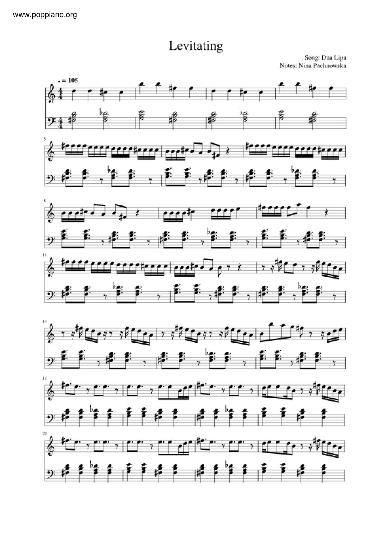 Dua Lipa-Levitating Sheet Music pdf, - Free Score Download ★