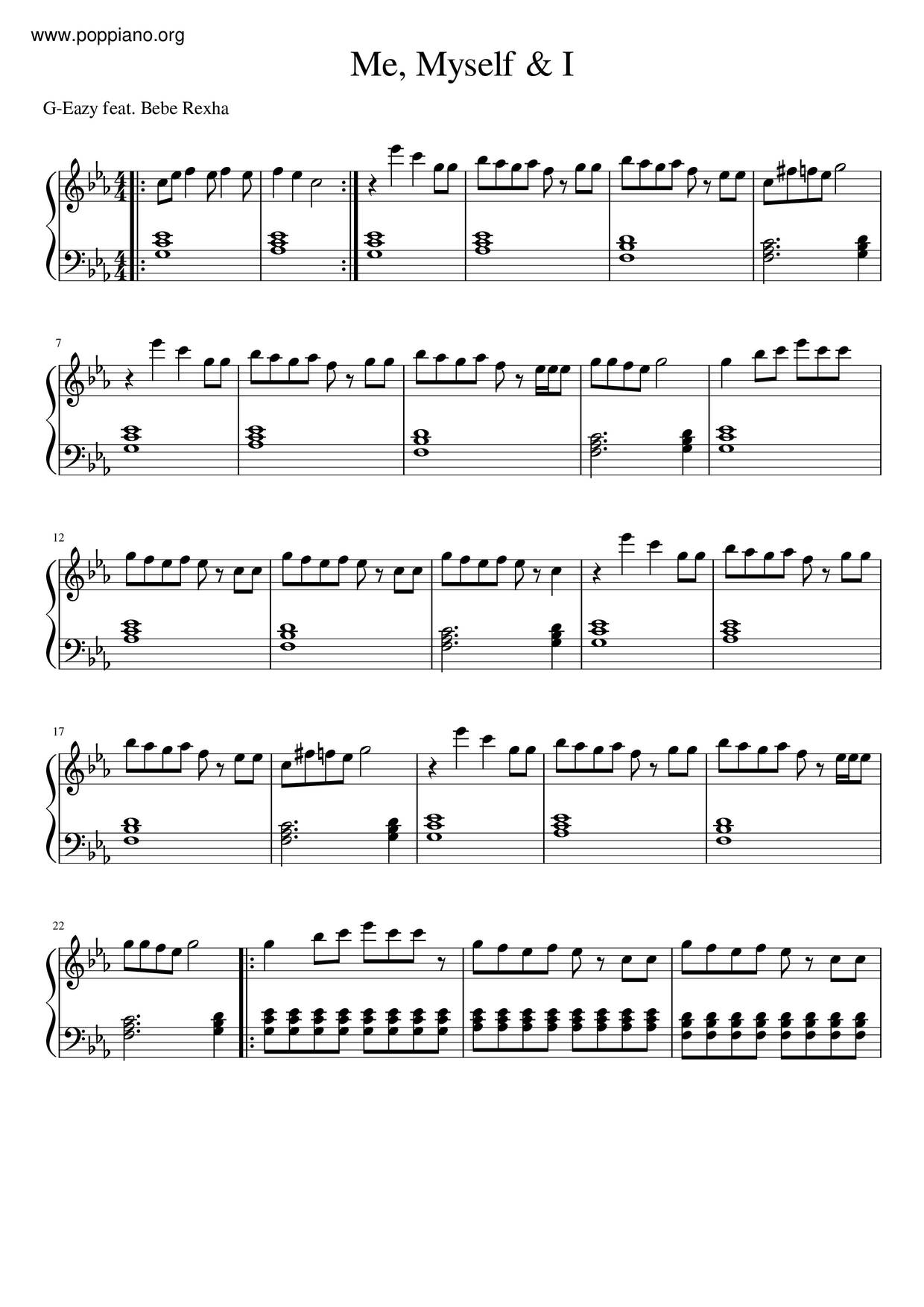 G Eazy Me Myself I Sheet Music Pdf Free Score Download