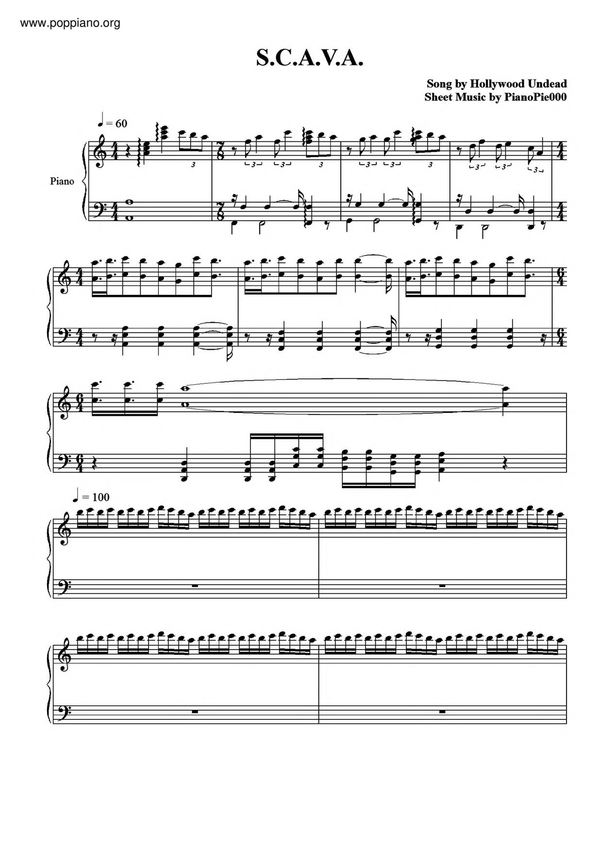 Hollywood Undead Scava Sheet Music Pdf Free Score Download - roblox id full hollywood undead songs