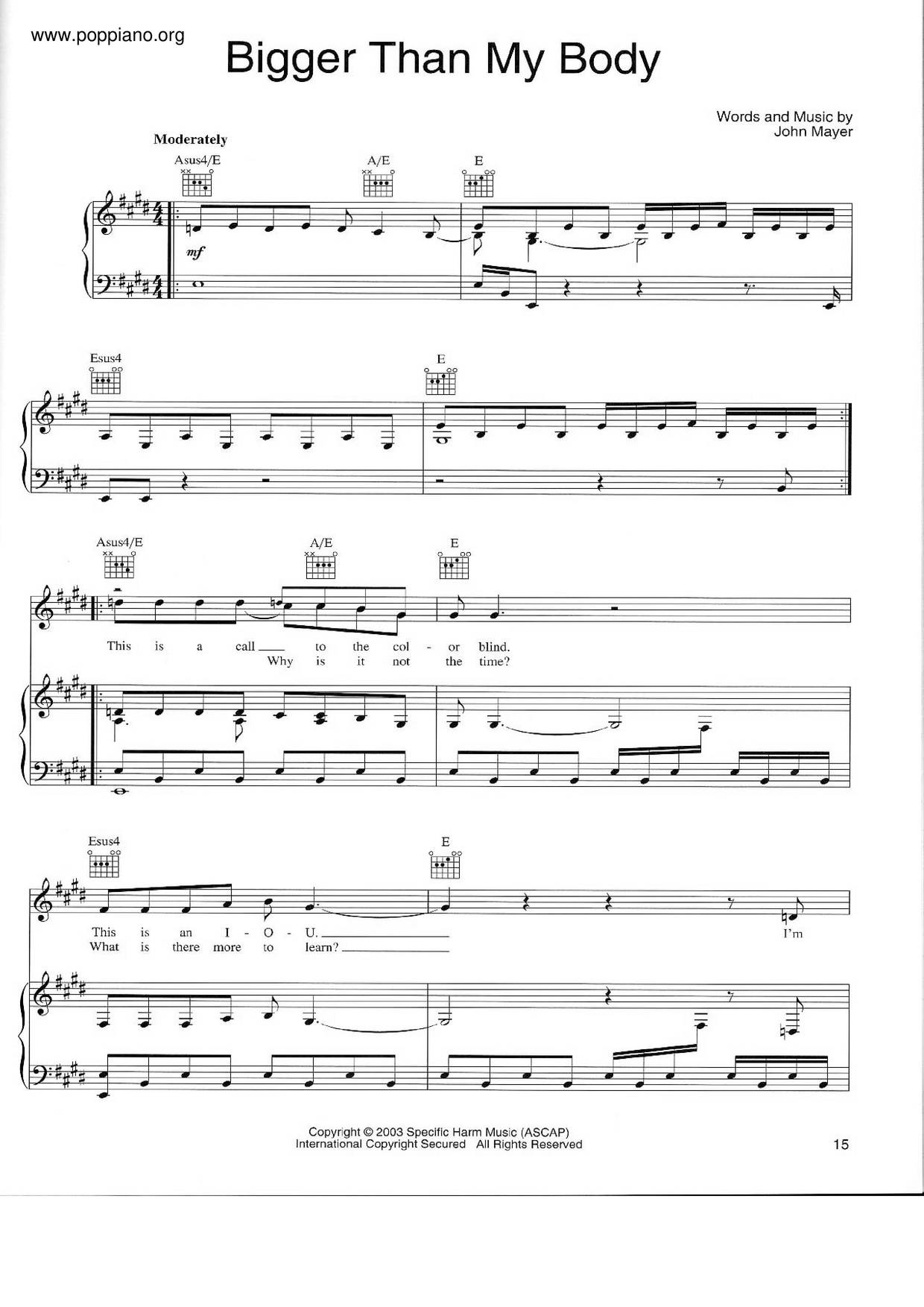 john-mayer-bigger-than-my-body-sheet-music-pdf-free-score-download