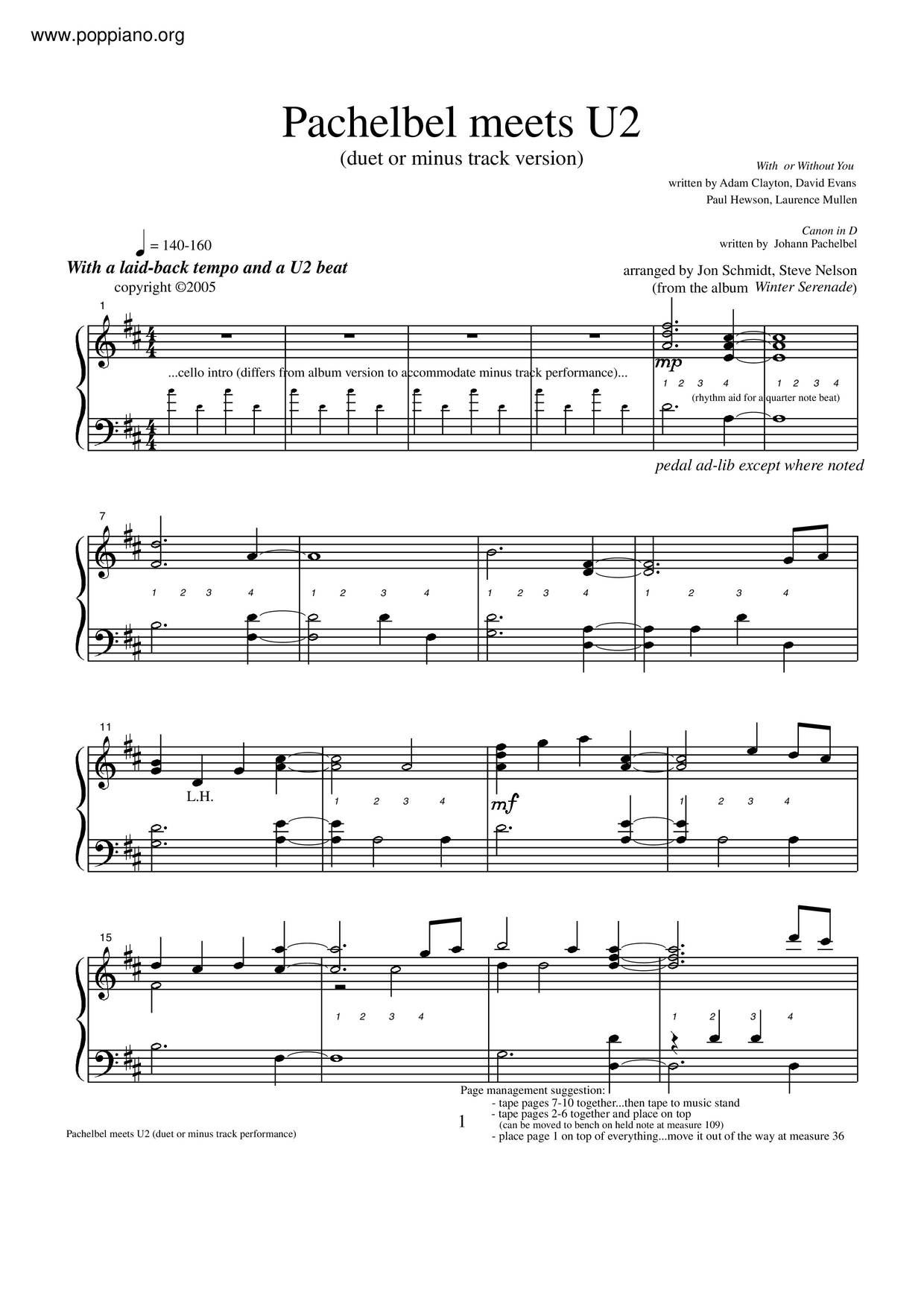 Jon Schmidt Pachelbel Meets U2 Sheet Music Pdf Free Score Download