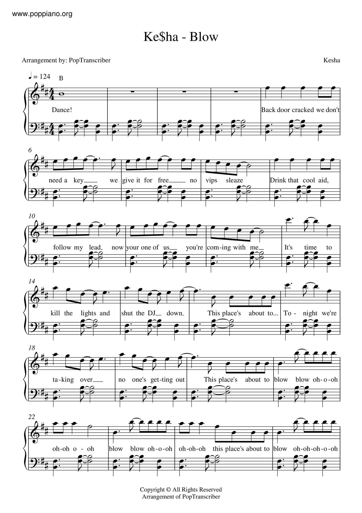 Kesha Blow Sheet Music Pdf Free Score Download