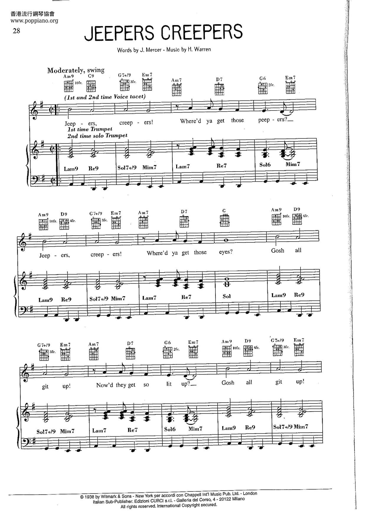 Louis Armstrong Jeepers Creepers Sheet Music Pdf Free Score Download - jeepers creepers song roblox id