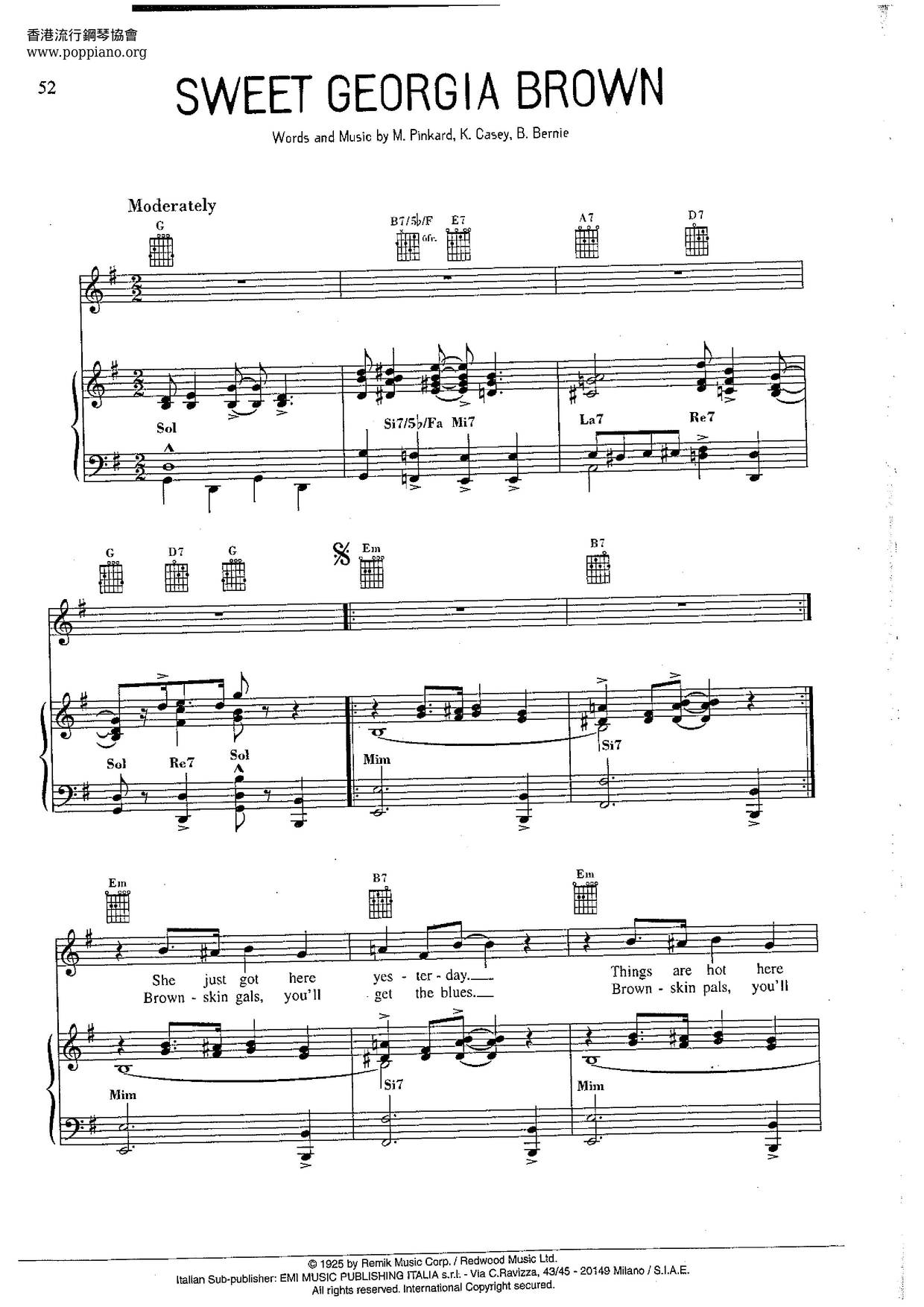 Louis Armstrong Sweet Georgia Brown Sheet Music Pdf Free Score Download