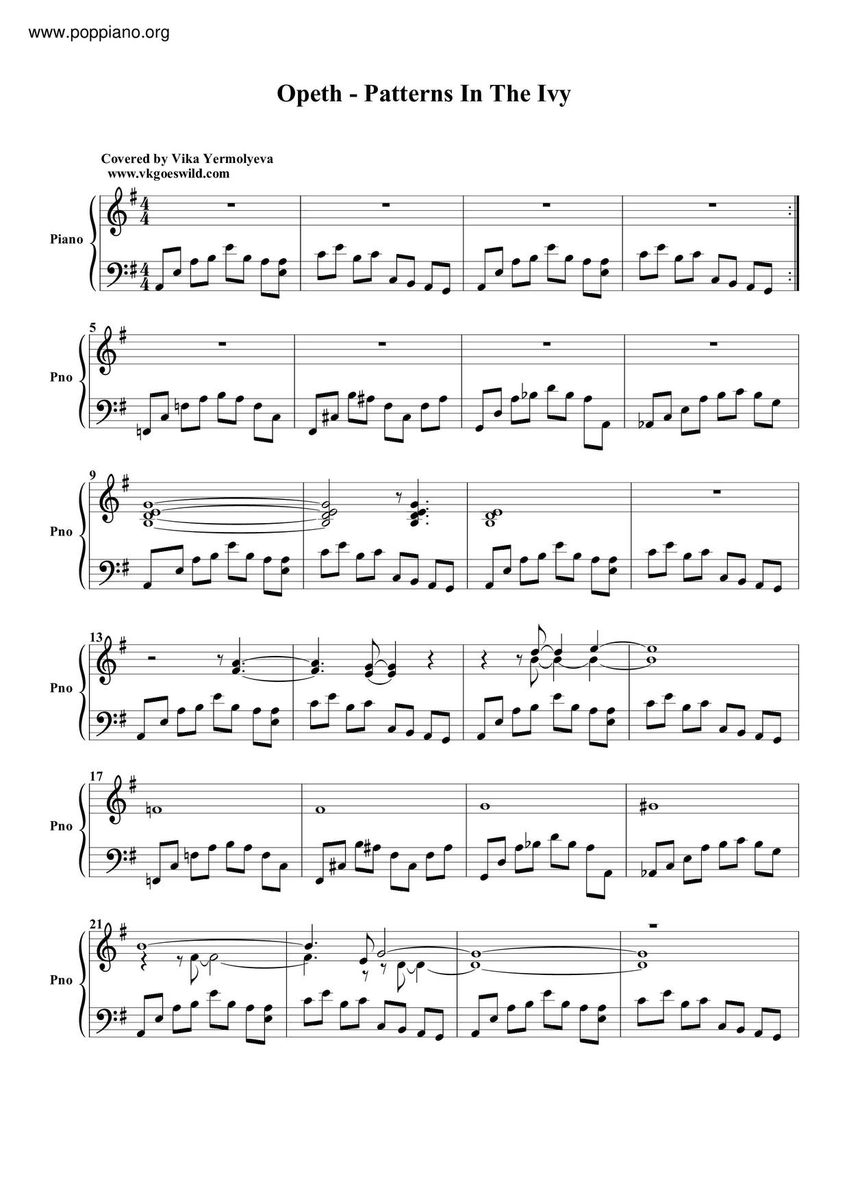 Opeth Patterns In The Ivy Sheet Music Pdf Free Score Download