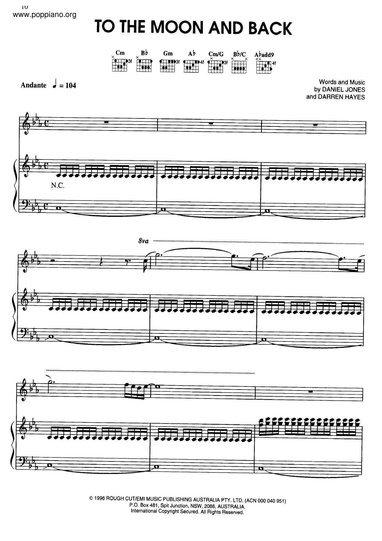 Savage Garden-To The Moon And Back Sheet Music pdf, - Free ...