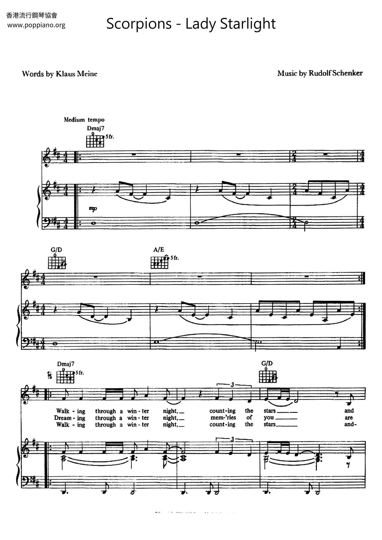 Scorpions-Lady Starlight Sheet Music Pdf, - Free Score Download ★