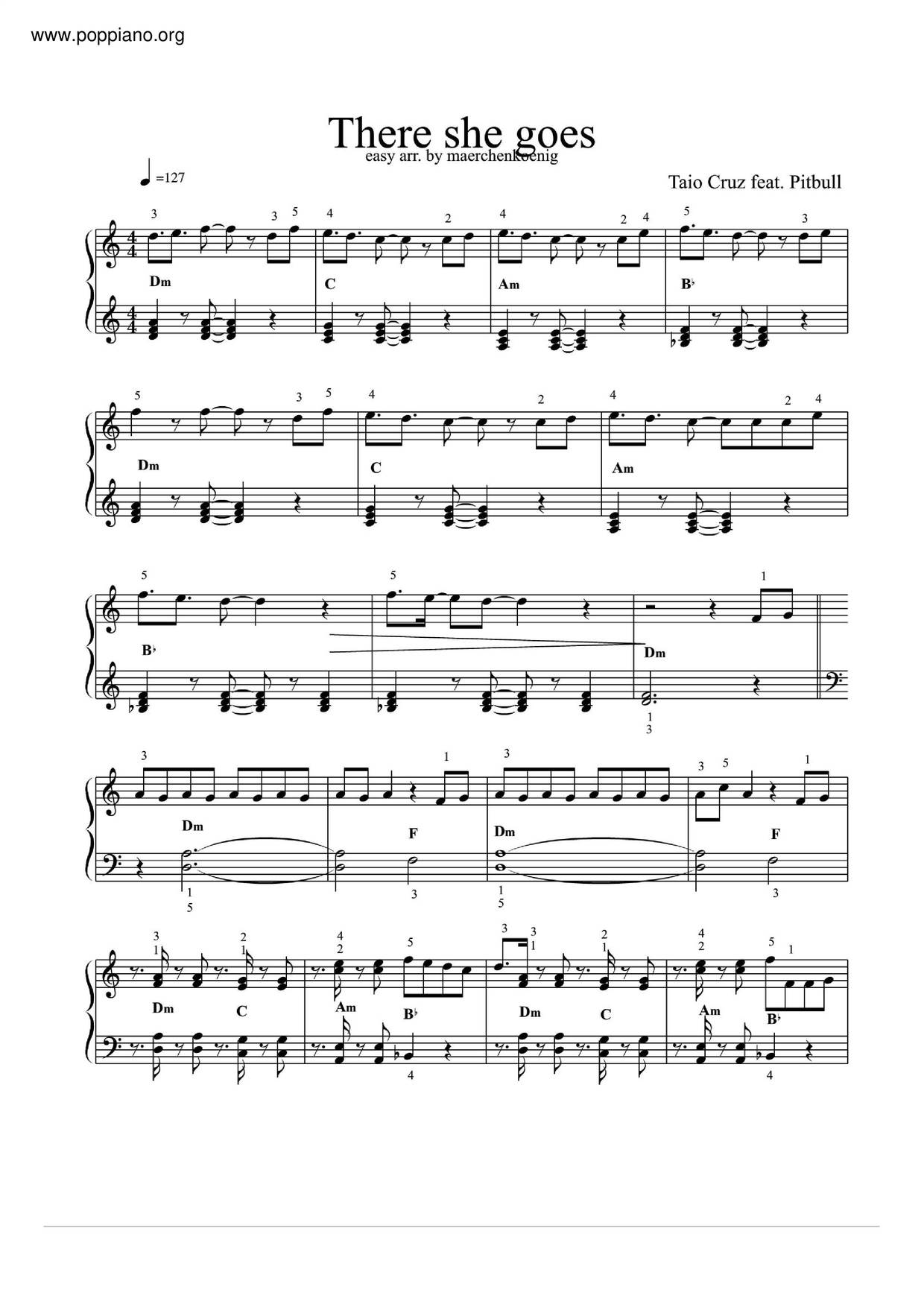 Taio Cruz There She Goes Sheet Music Pdf Free Score Download