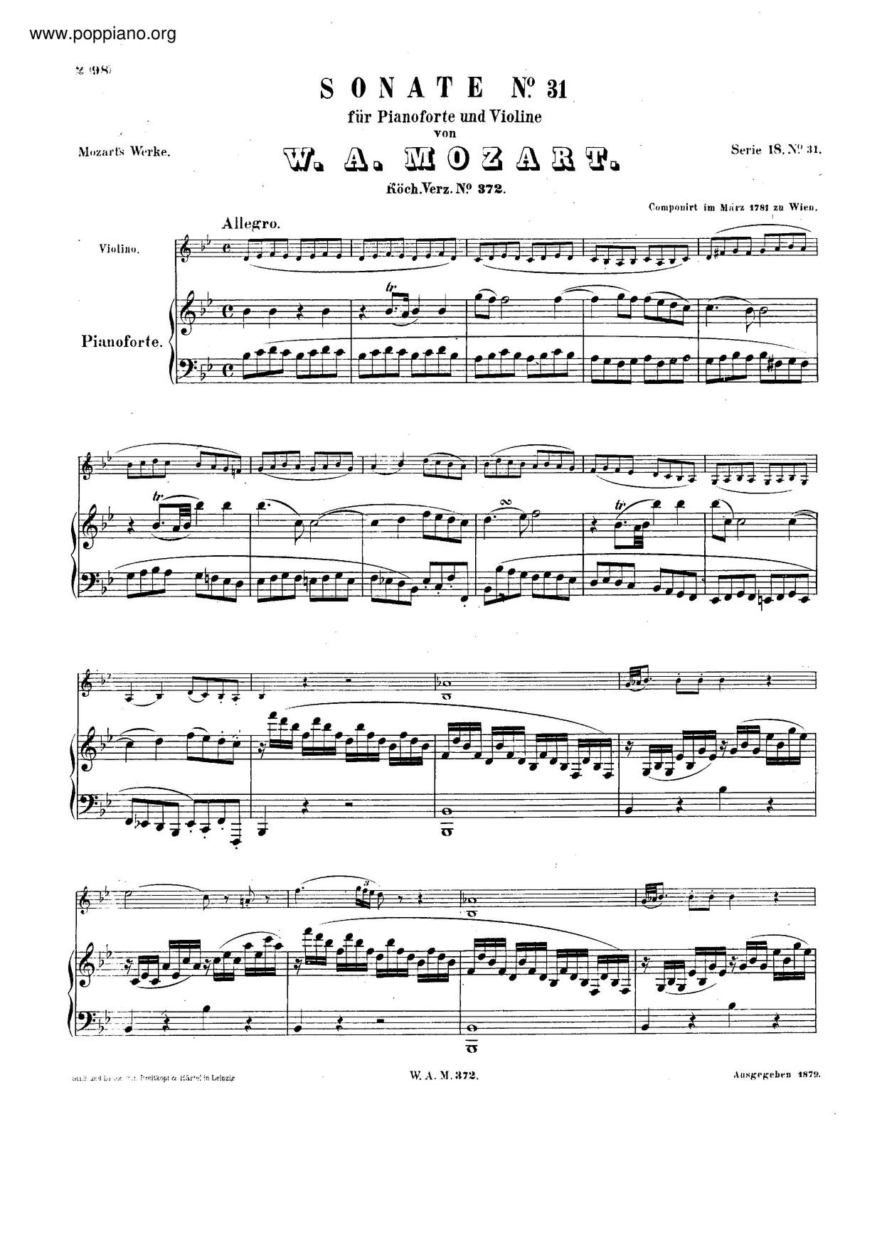 Mozart-Allegro In B-Flat Major, K. 372 Sheet Music Pdf, - Free Score ...