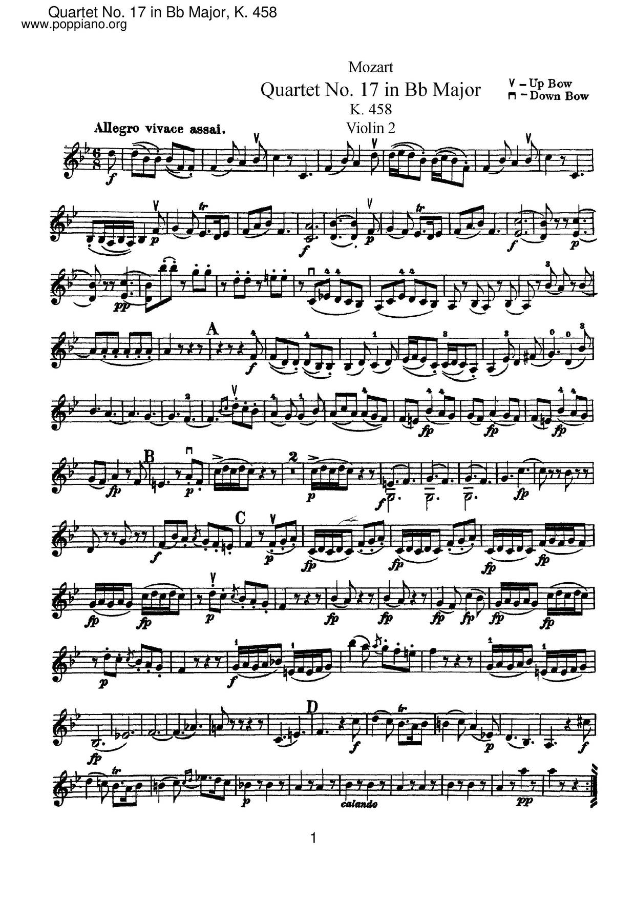 Mozart-String Quartet No. 17 In B-Flat Major, K. 458 Sheet Music Pdf ...