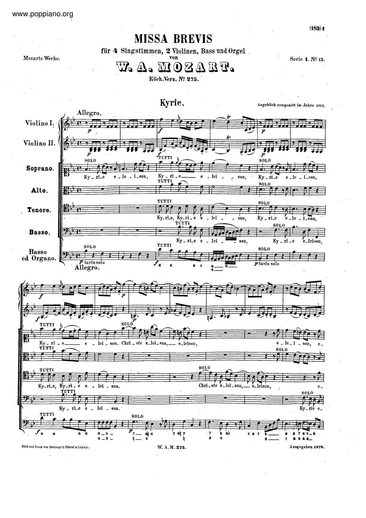 Mozart-Missa Brevis In B-Flat Major, K. 275/272B Sheet Music Pdf ...