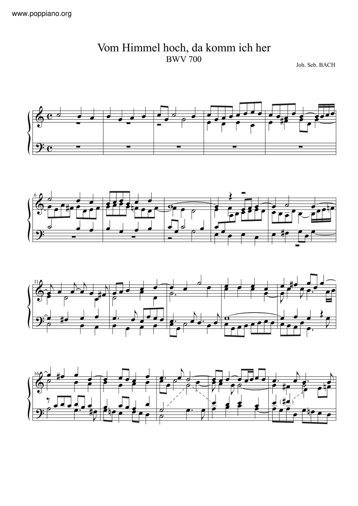 Bach-Vom Himmel Hoch, Da Komm Ich Her, BWV 700 Sheet Music Pdf, - Free ...