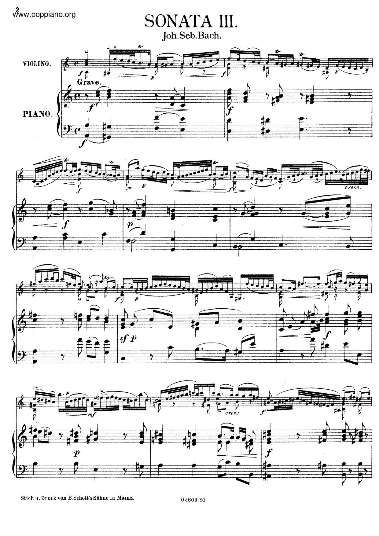 Johann Sebastian Bach Violin Sonata No 2 In A Minor Bwv 1003 琴谱五线谱pdf 香港流行钢琴协会琴谱下载 ★
