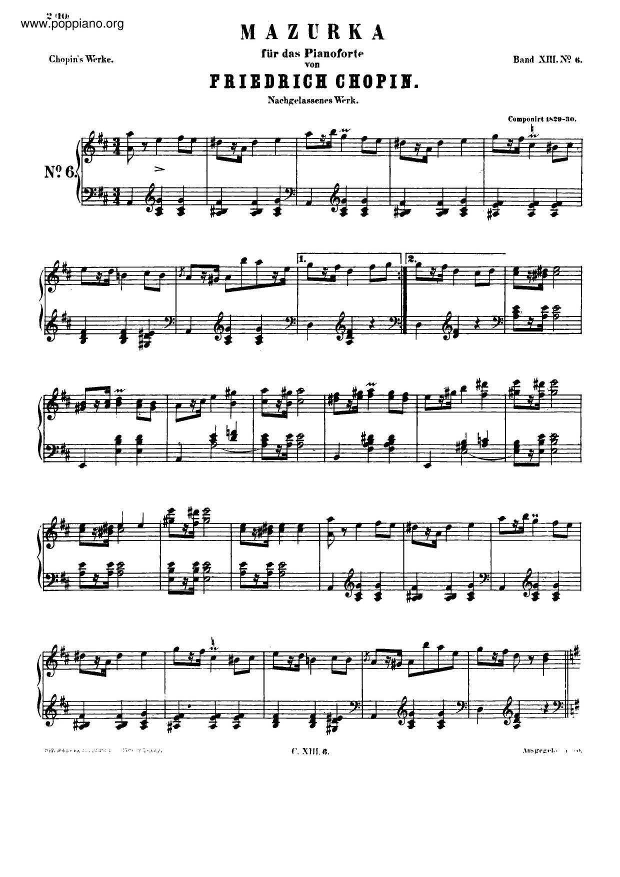 Chopin-Mazurka In D Major, B. 31 Sheet Music Pdf, - Free Score Download ★