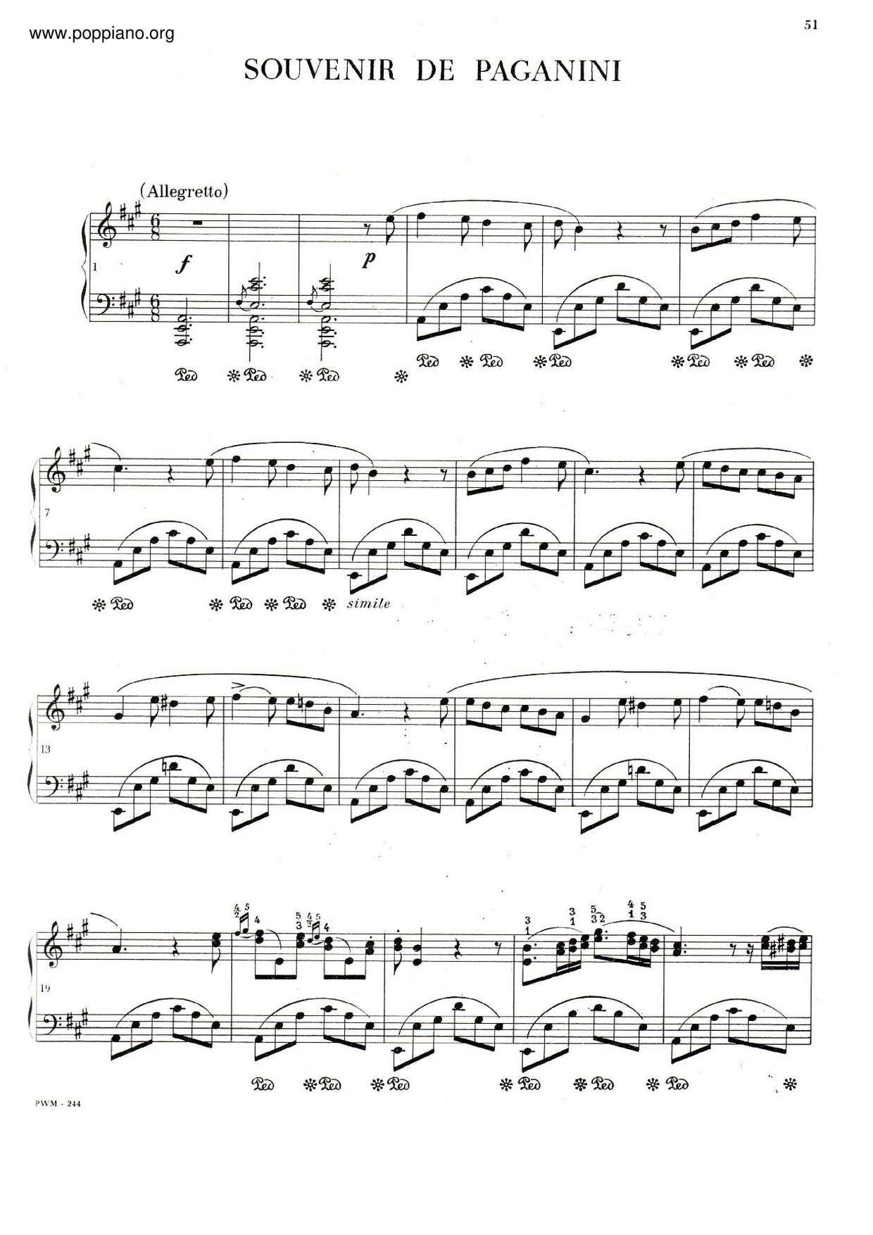 Chopin Variations In A Major Souvenir De Paganini B 37 Sheet Music Pdf Free Score Download