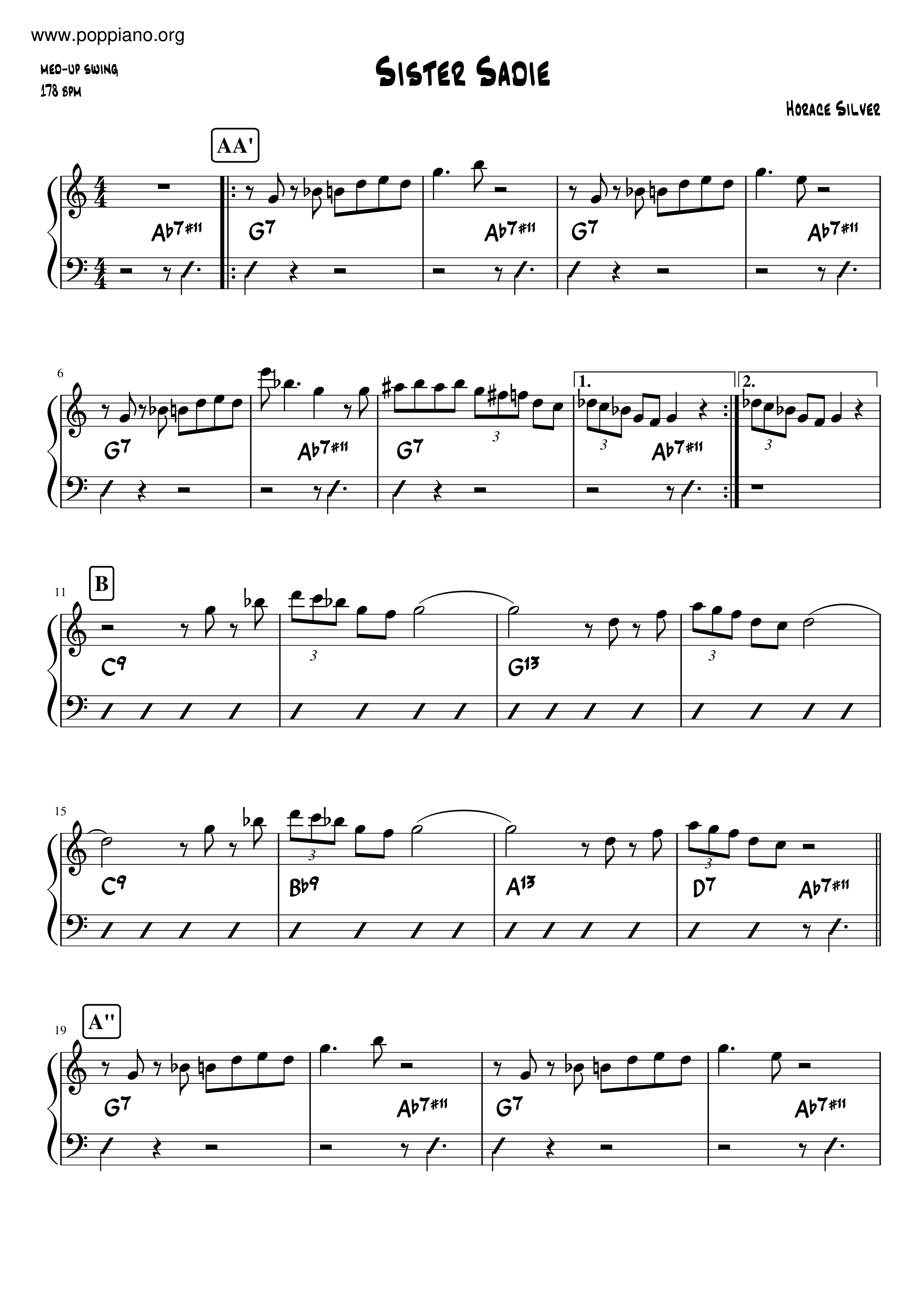 Horacle Silver Sister Sadie Sheet Music Pdf Free Score Download