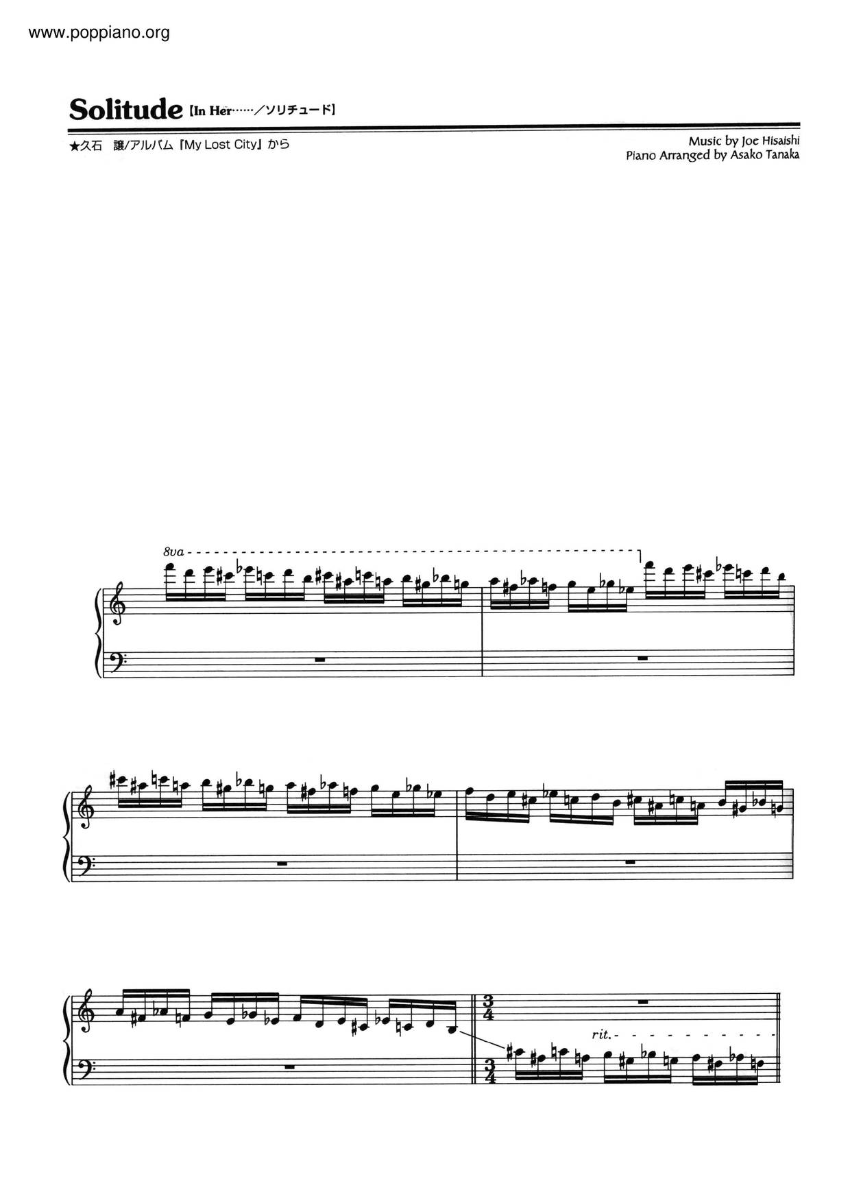 Joe Hisaish Solitude Sheet Music Pdf ひさいしじょう Free Score Download