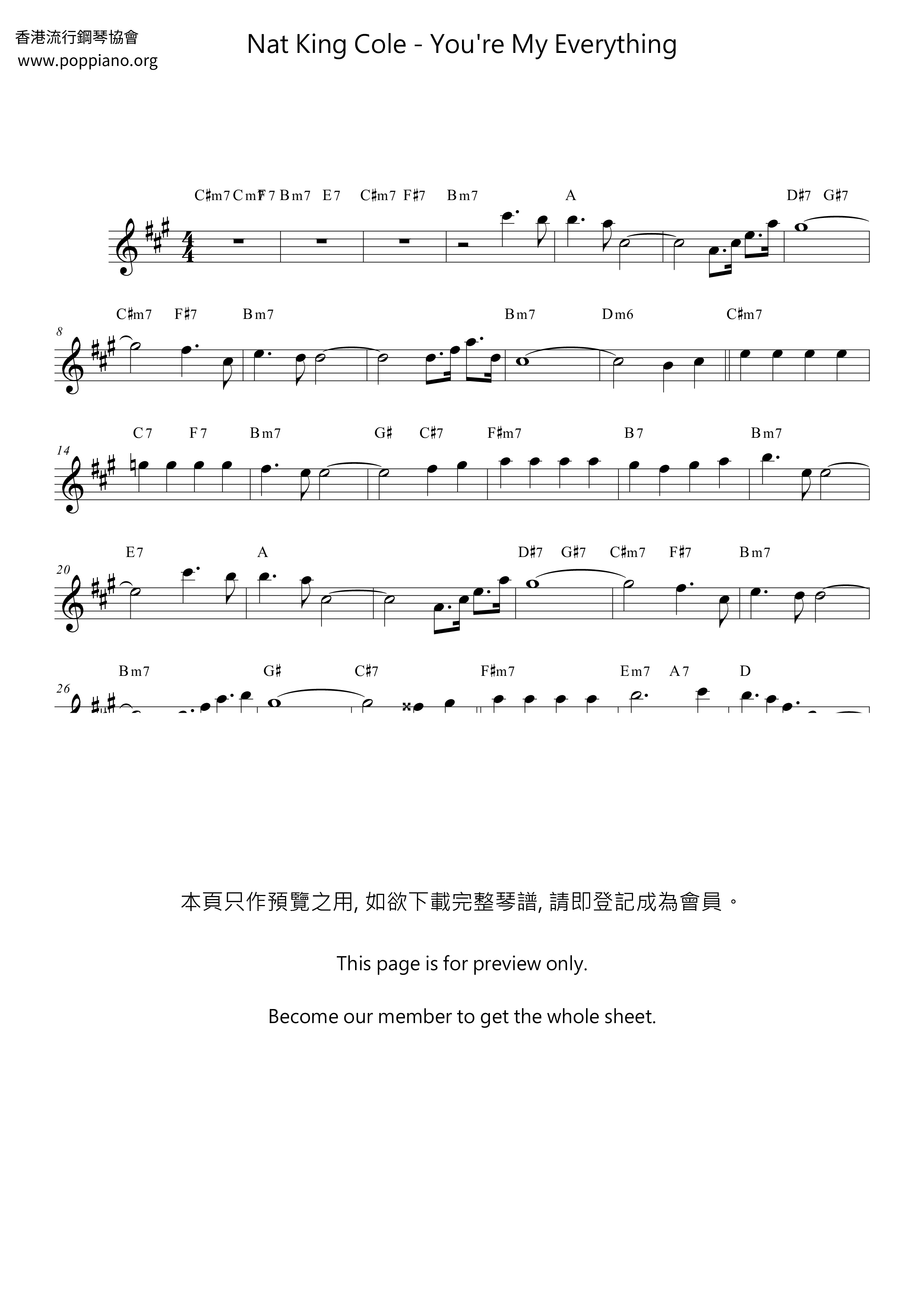 Nat King Cole-You're My Everything 色士風譜pdf-香港流行鋼琴協會琴譜下載 ★