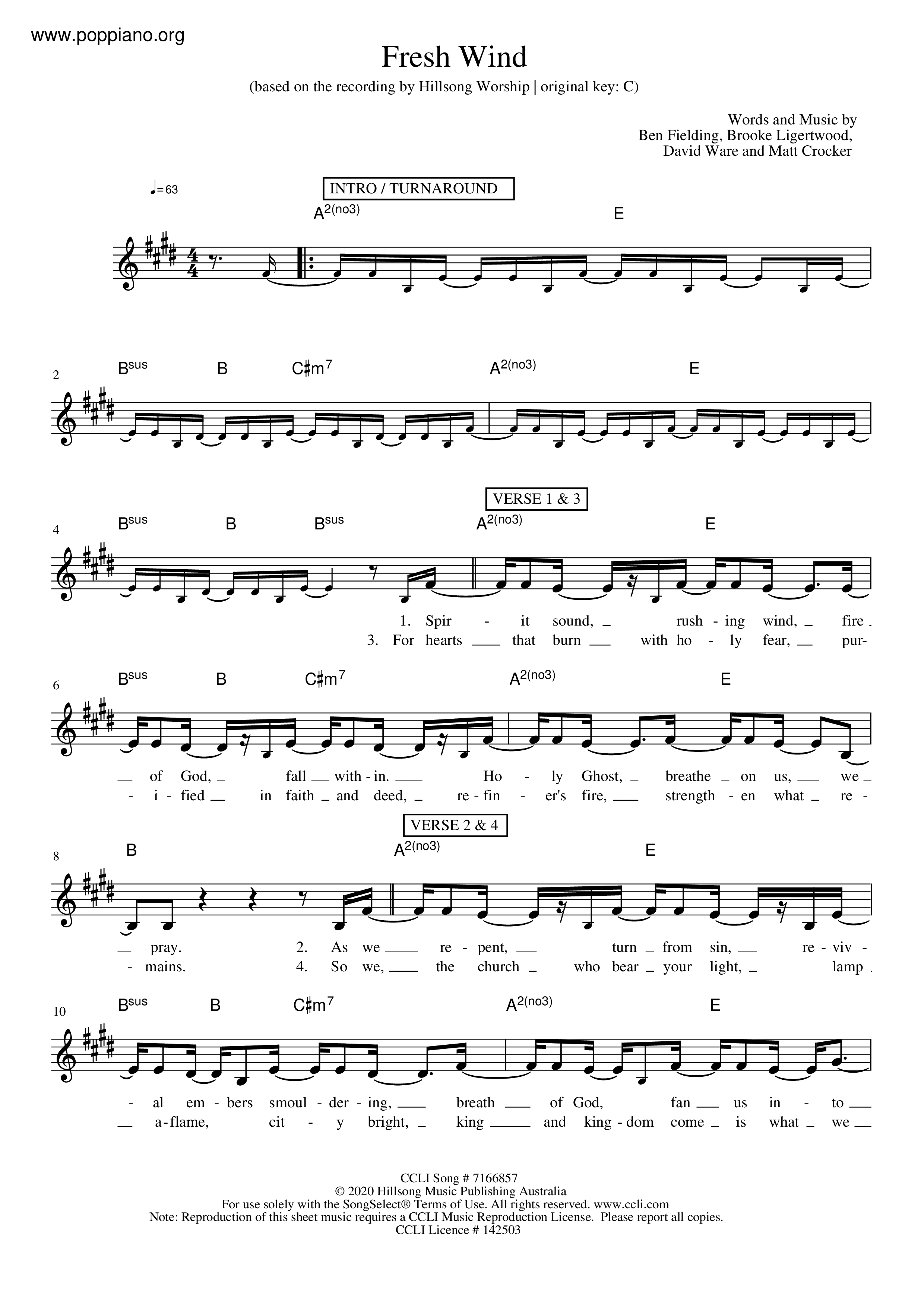 Hymn-Fresh Wind Sheet Music pdf, - Free Score Download ★