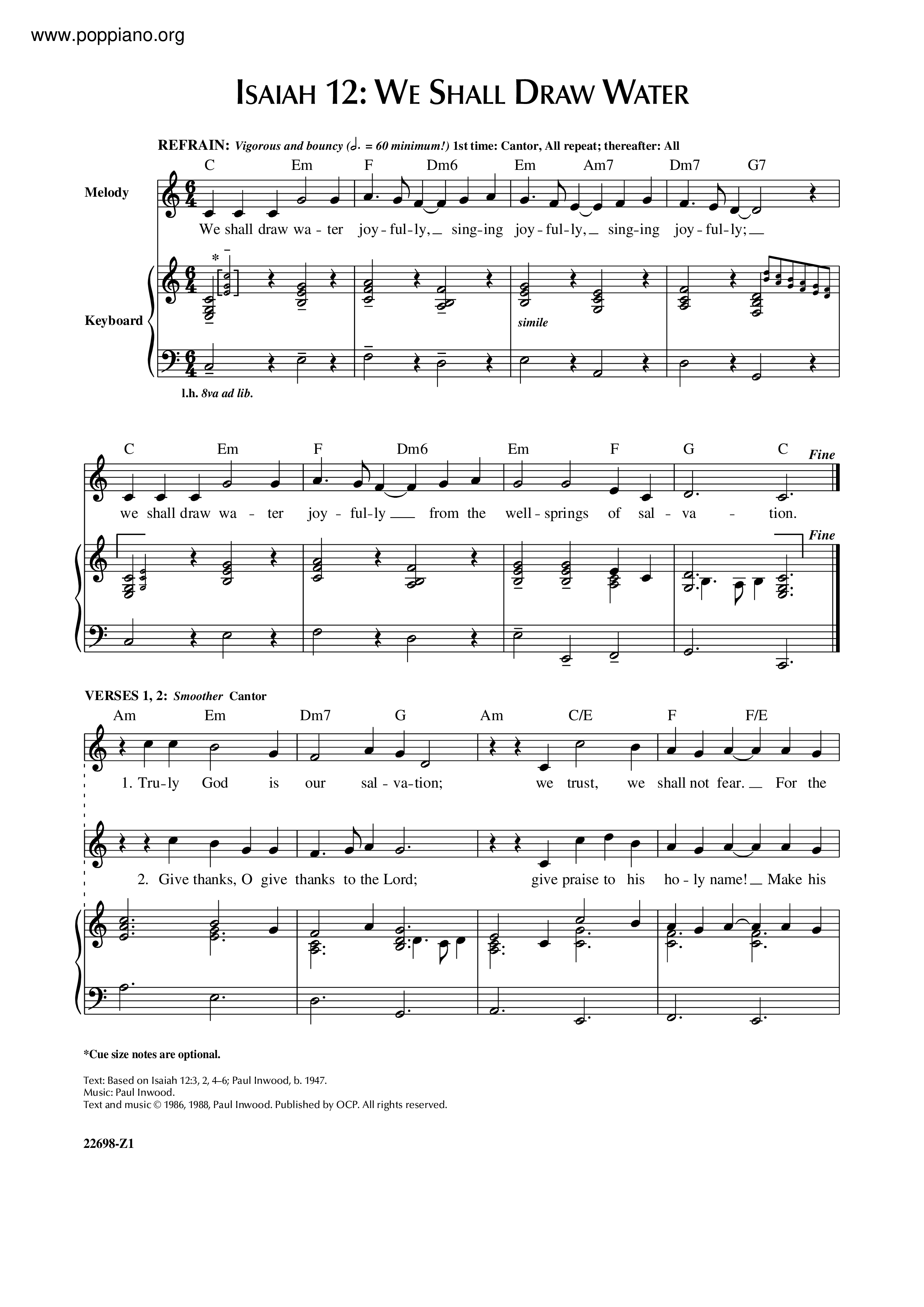 Hymn-Isaiah 12: We Shall Draw Water Sheet Music pdf, - Free Score