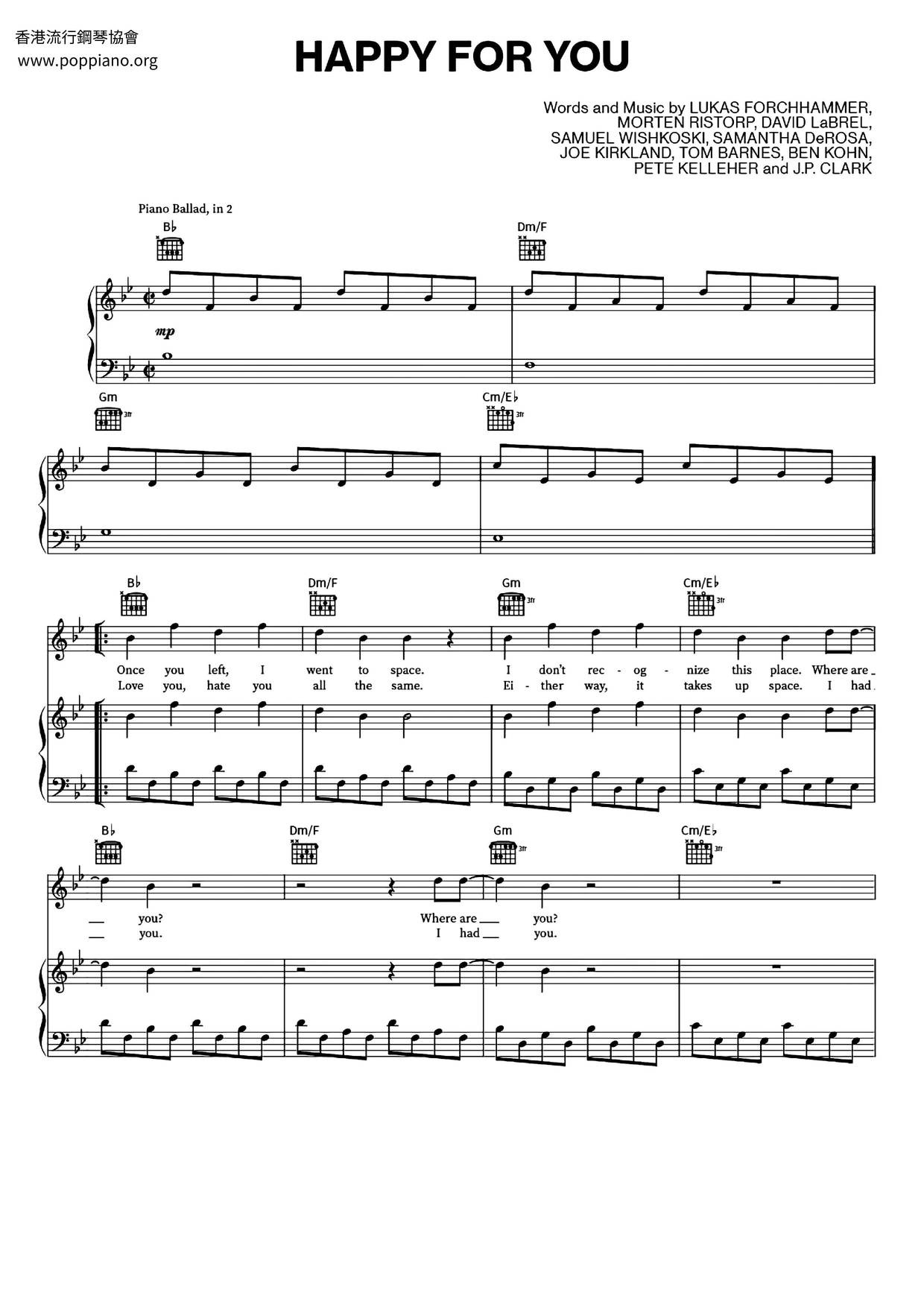 Lukas Graham Janice Vidal Happy For You Sheet Music Pdf Free Score Download