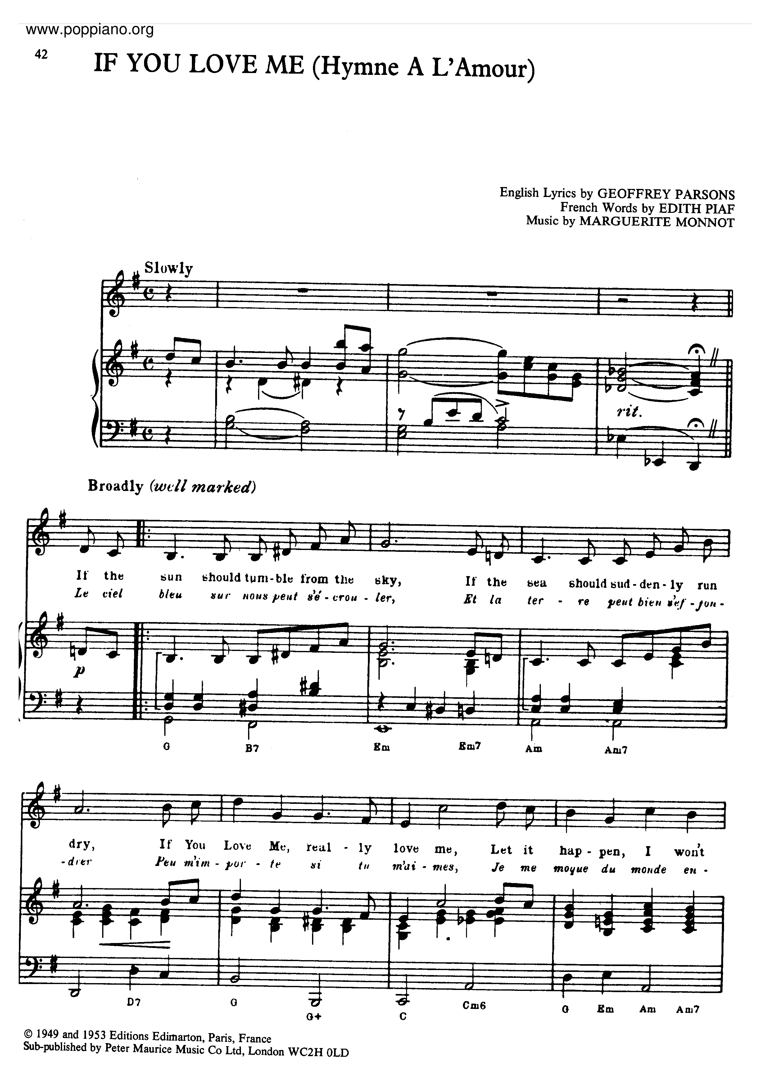 If You Love Me (Hymne A L'amour)琴譜