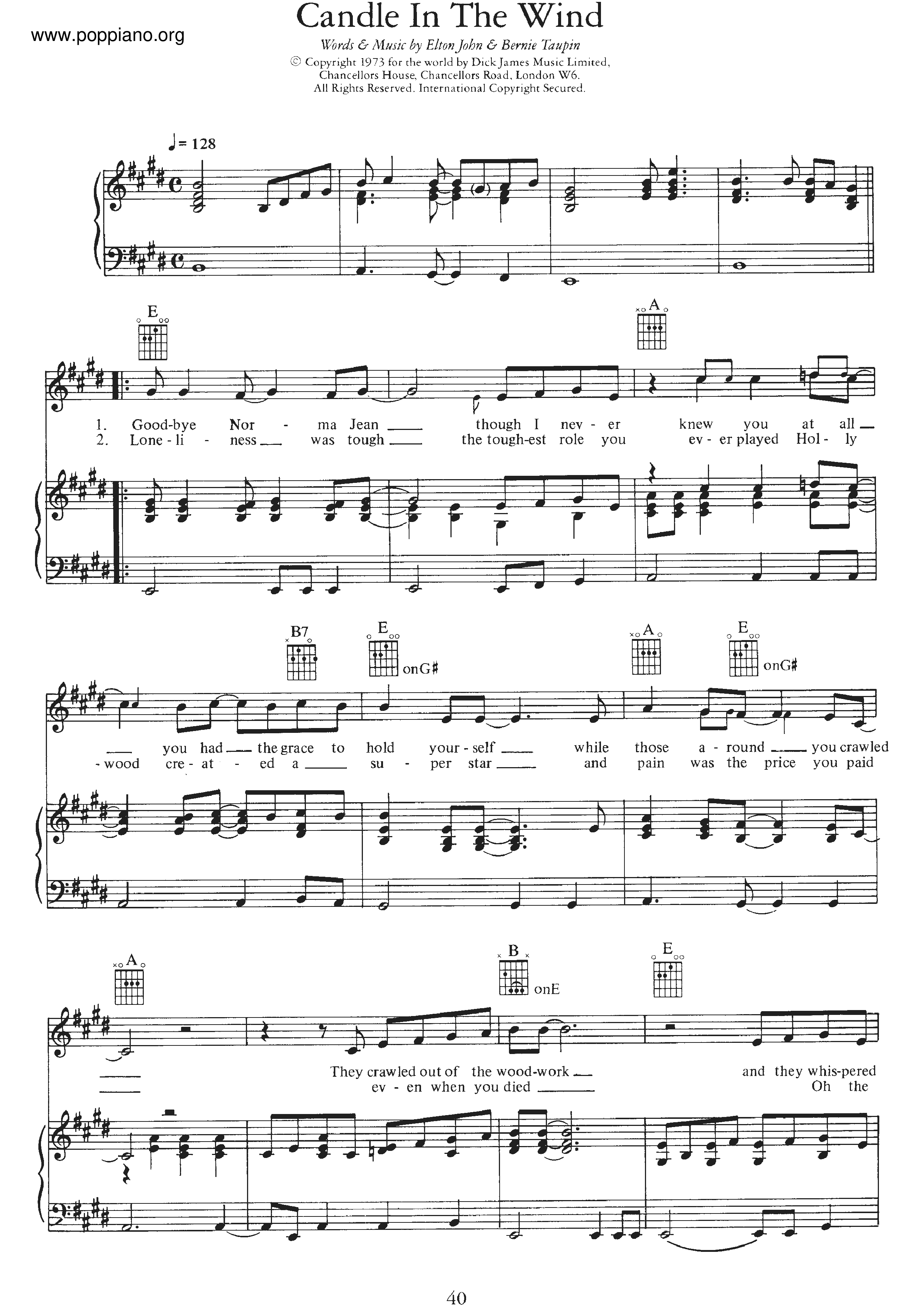 Candle In The Wind琴譜
