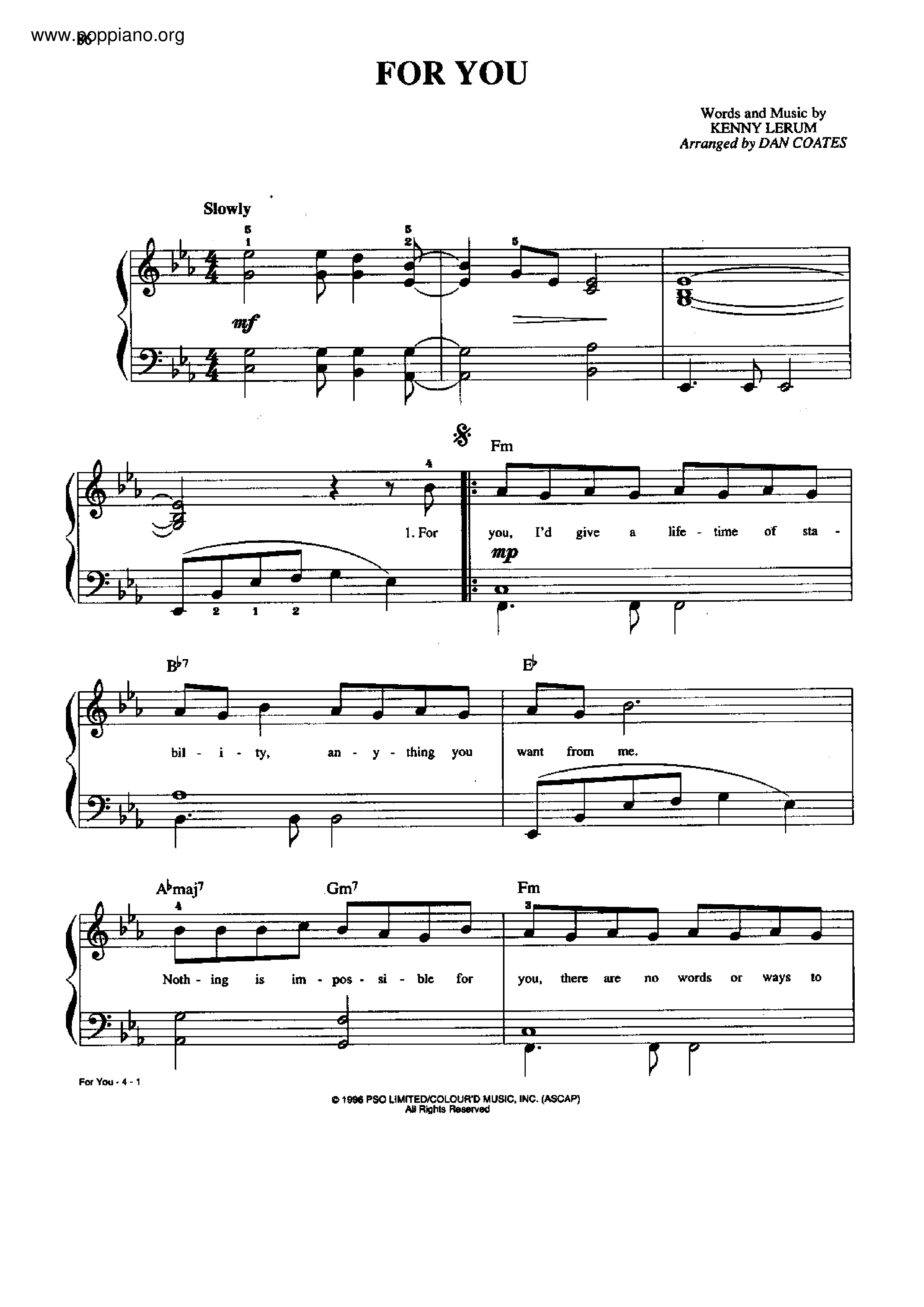 Kenny Lattimore For You Sheet Music Pdf Free Score Download