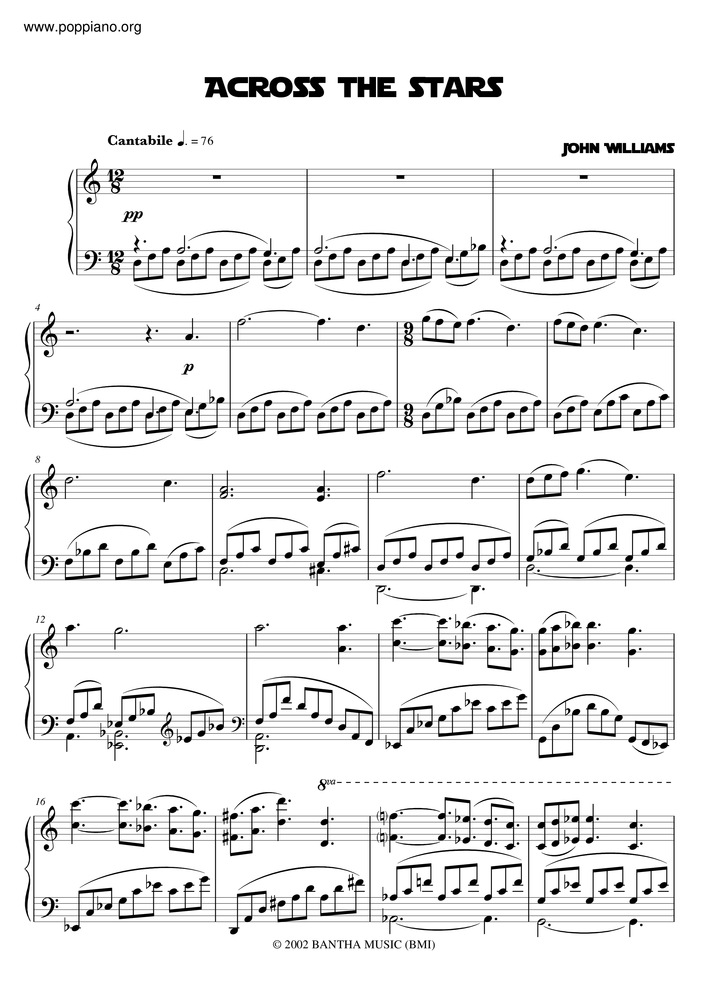 Star Wars Across The Stars Sheet Music Piano Score Free PDF