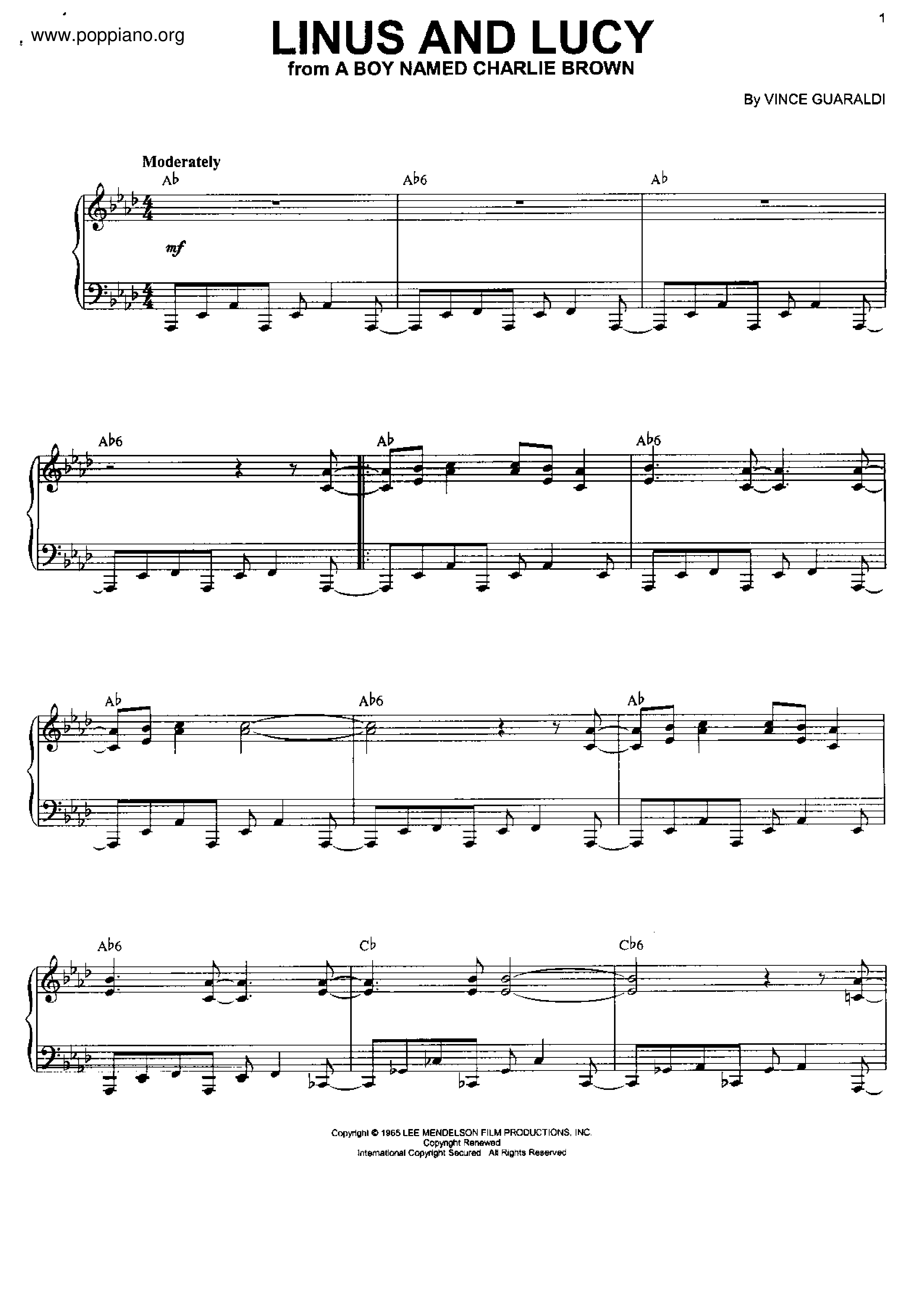 linus and lucy Sheet Music / Piano Score Free PDF Download HK Pop